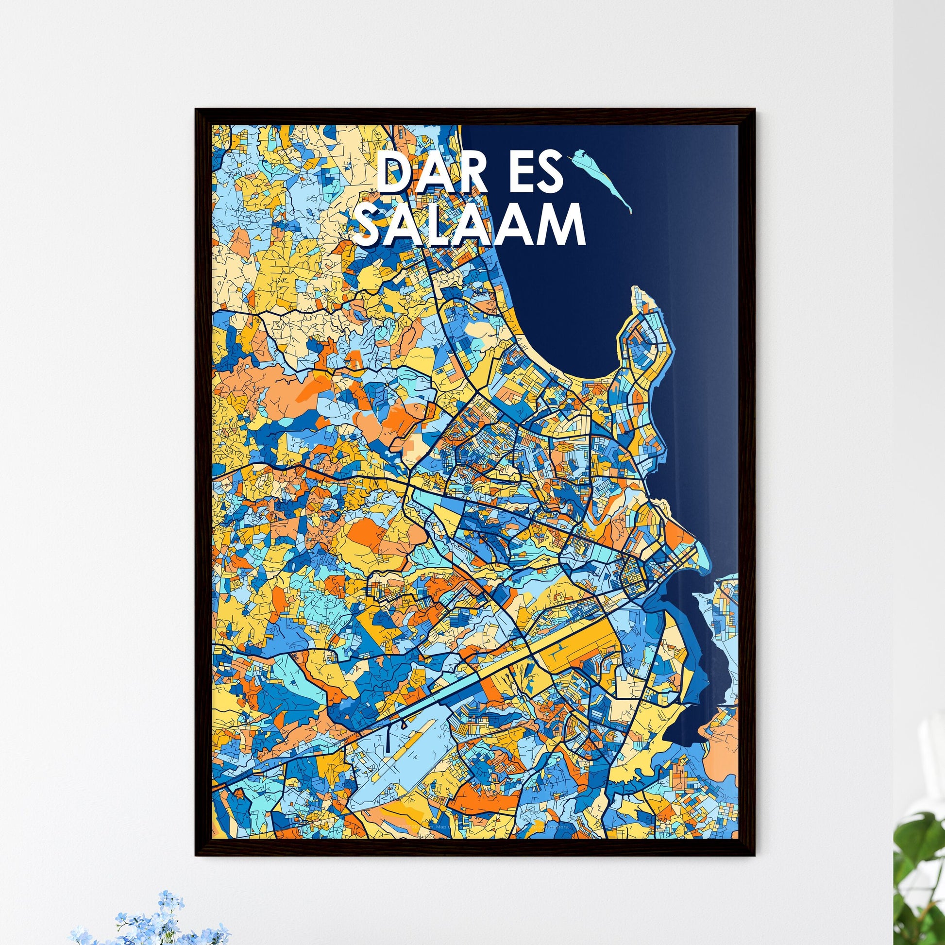 DAR ES SALAAM TANZANIA Vibrant Colorful Art Map Poster Blue Orange