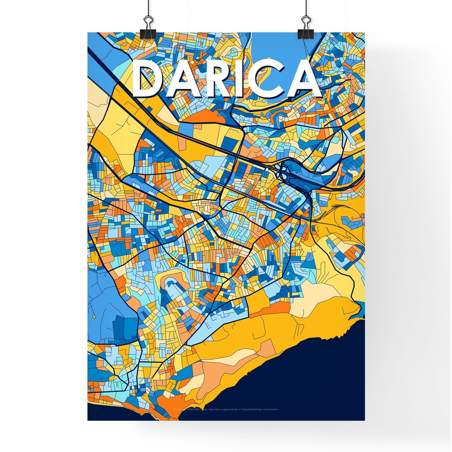 DARICA TURKEY Vibrant Colorful Art Map Poster Blue Orange