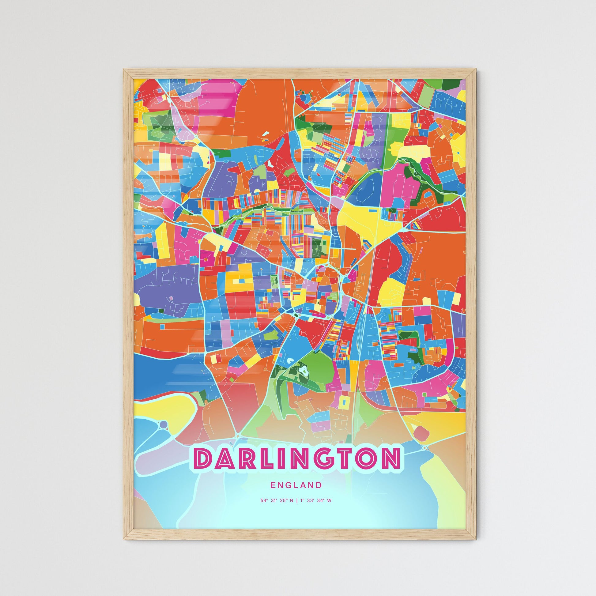 Colorful Darlington England Fine Art Map Crazy Colors