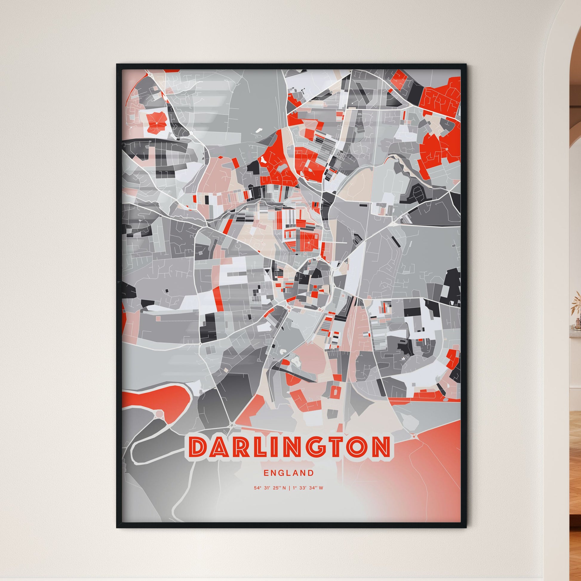 Colorful Darlington England Fine Art Map Modern Expressive
