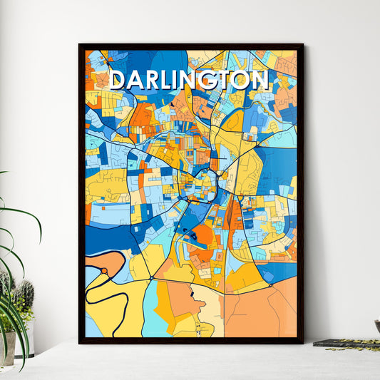 DARLINGTON ENGLAND Vibrant Colorful Art Map Poster Blue Orange