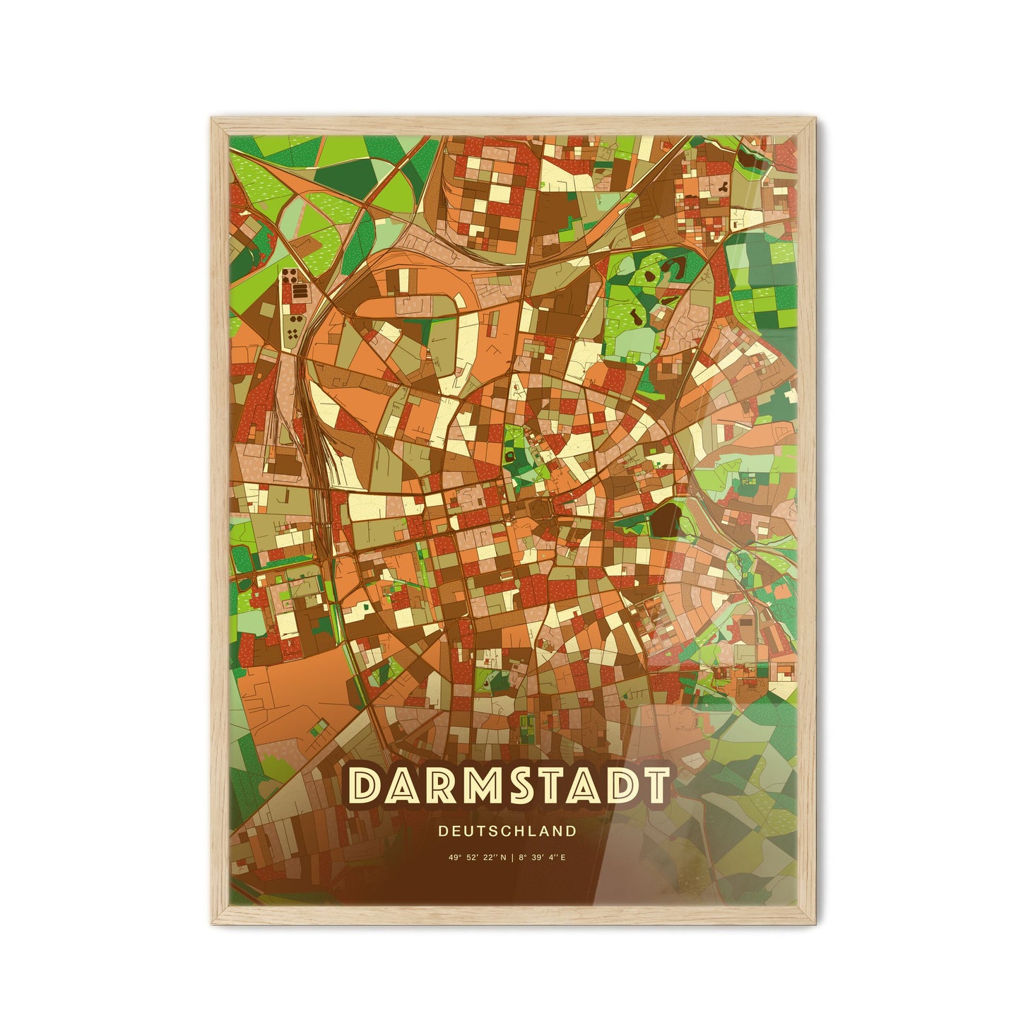 Colorful Darmstadt Germany Fine Art Map Farmhouse