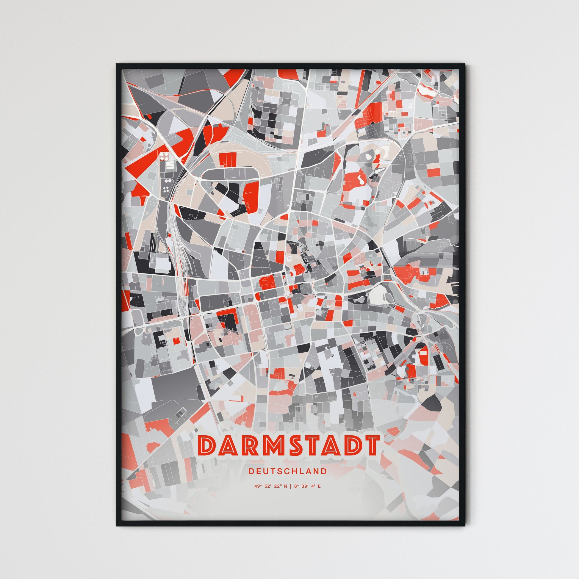 Colorful Darmstadt Germany Fine Art Map Modern Expressive