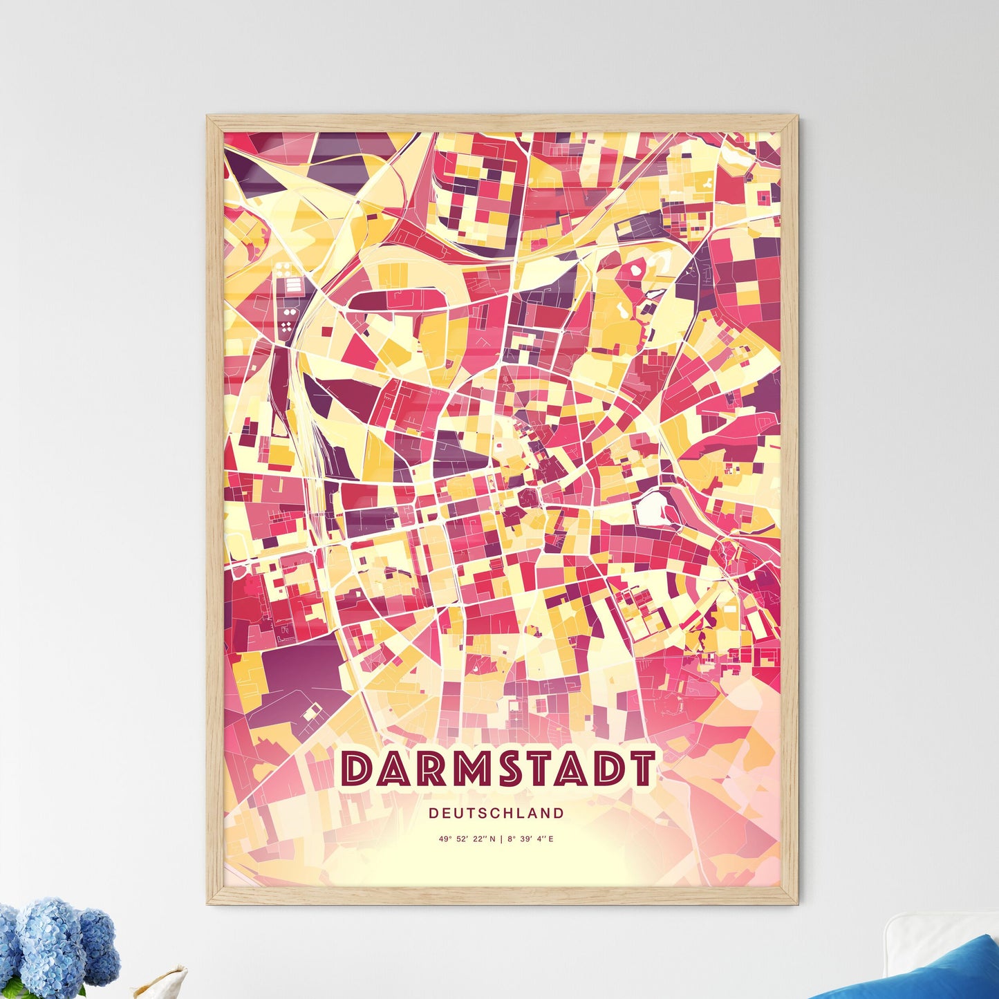 Colorful Darmstadt Germany Fine Art Map Hot Red