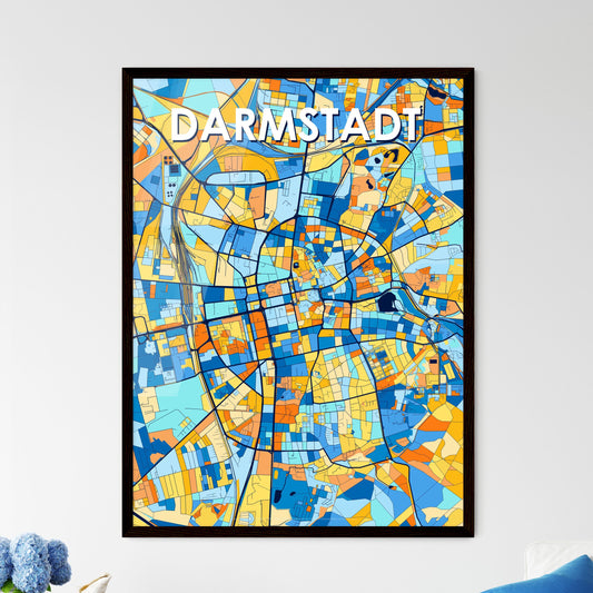 DARMSTADT GERMANY Vibrant Colorful Art Map Poster Blue Orange