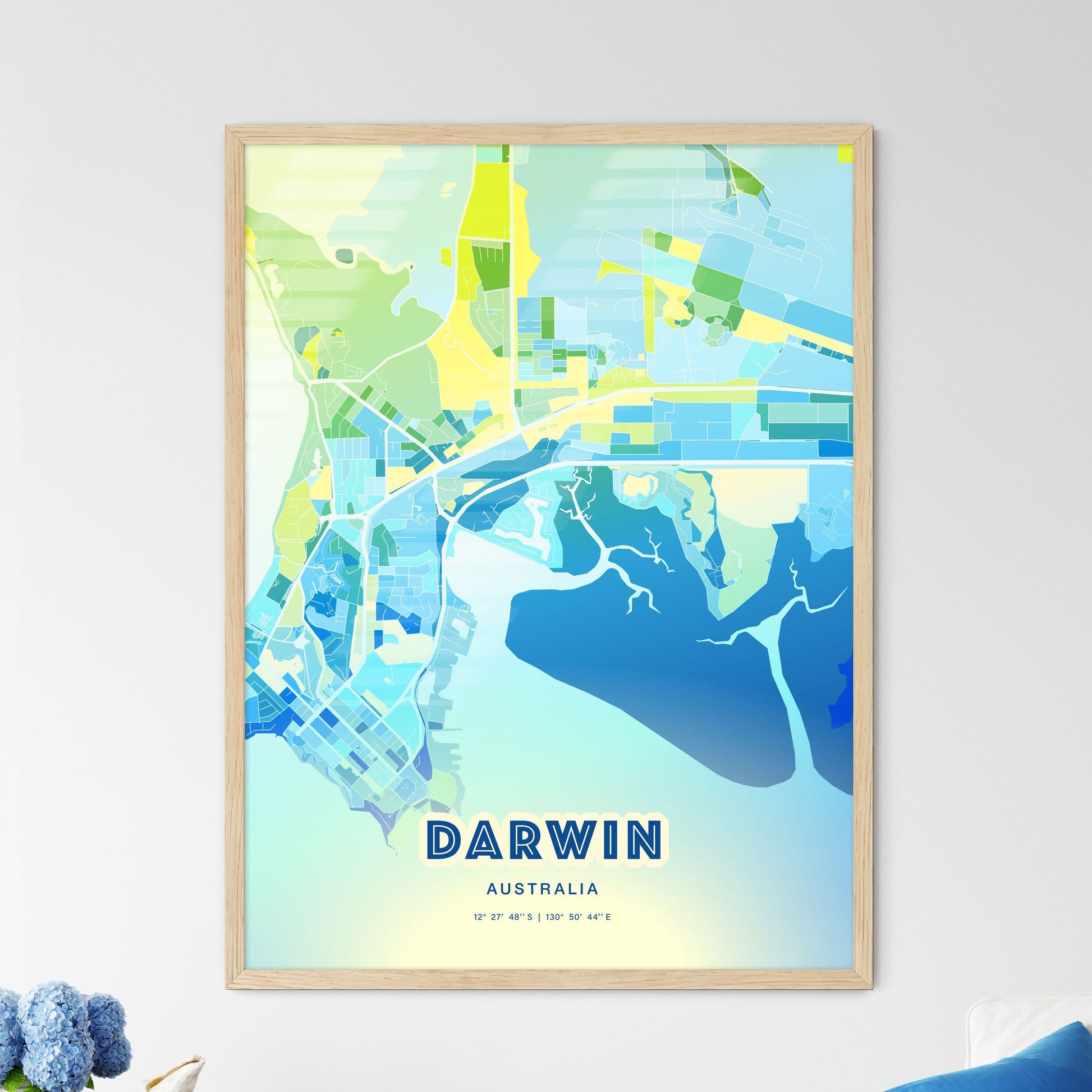 Colorful Darwin Australia Fine Art Map Cool Blue