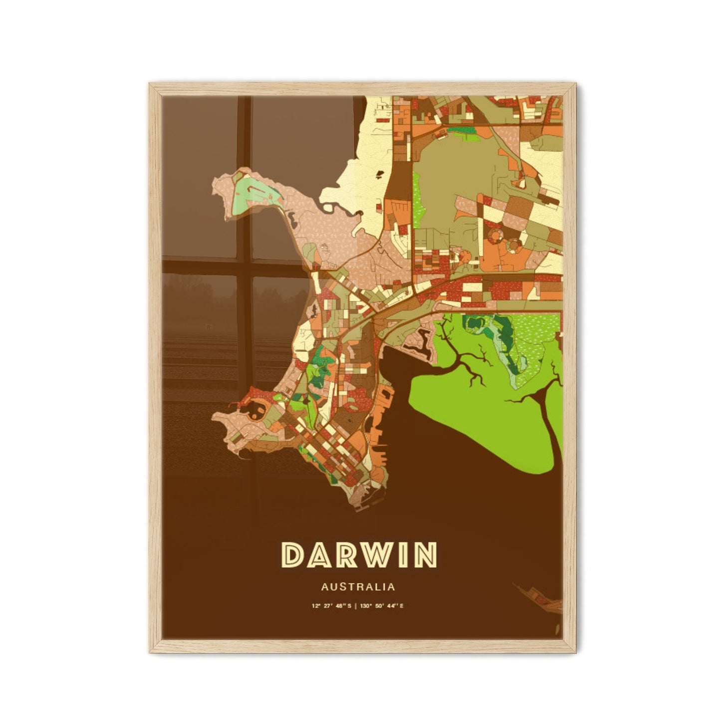 Colorful Darwin Australia Fine Art Map Farmhouse