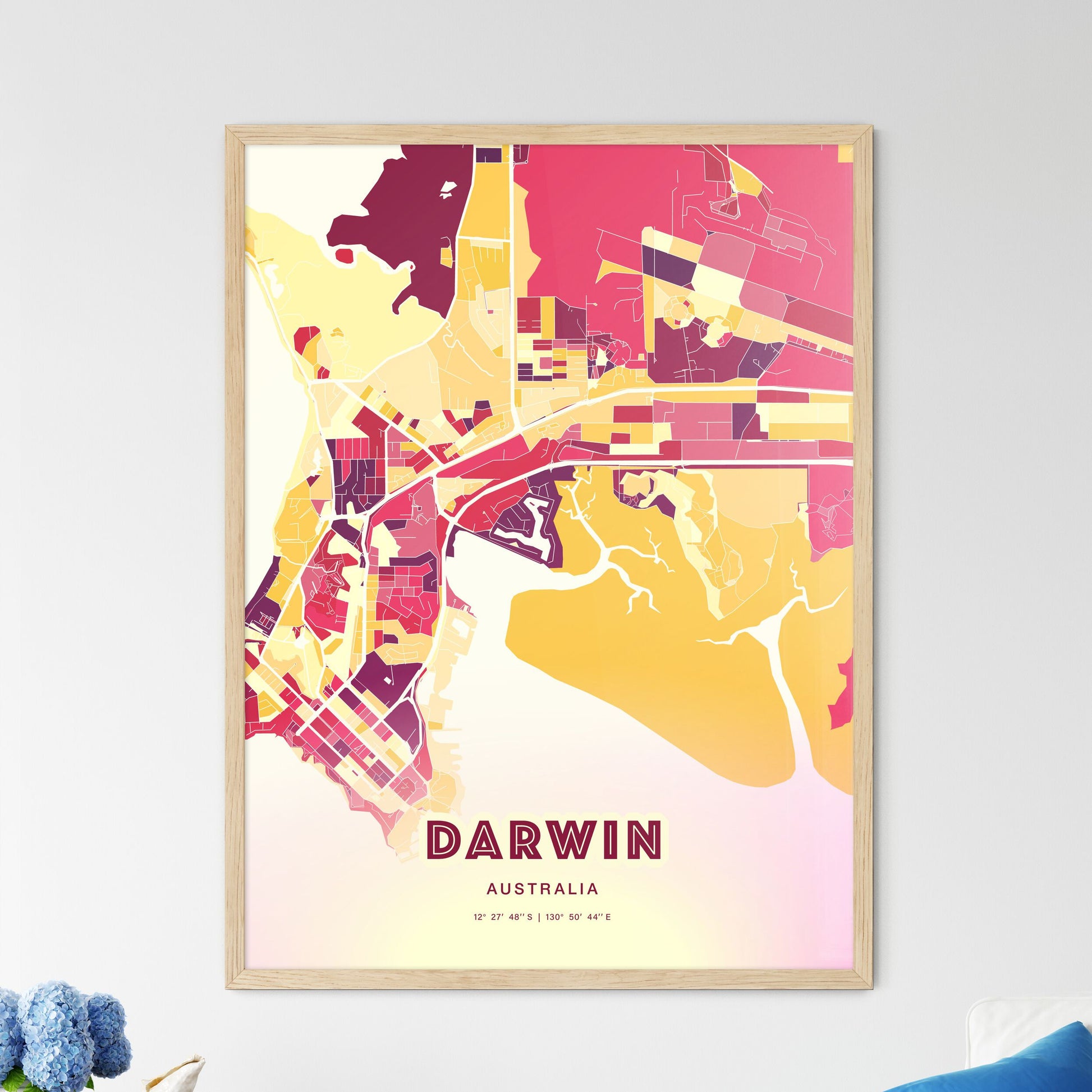 Colorful Darwin Australia Fine Art Map Hot Red