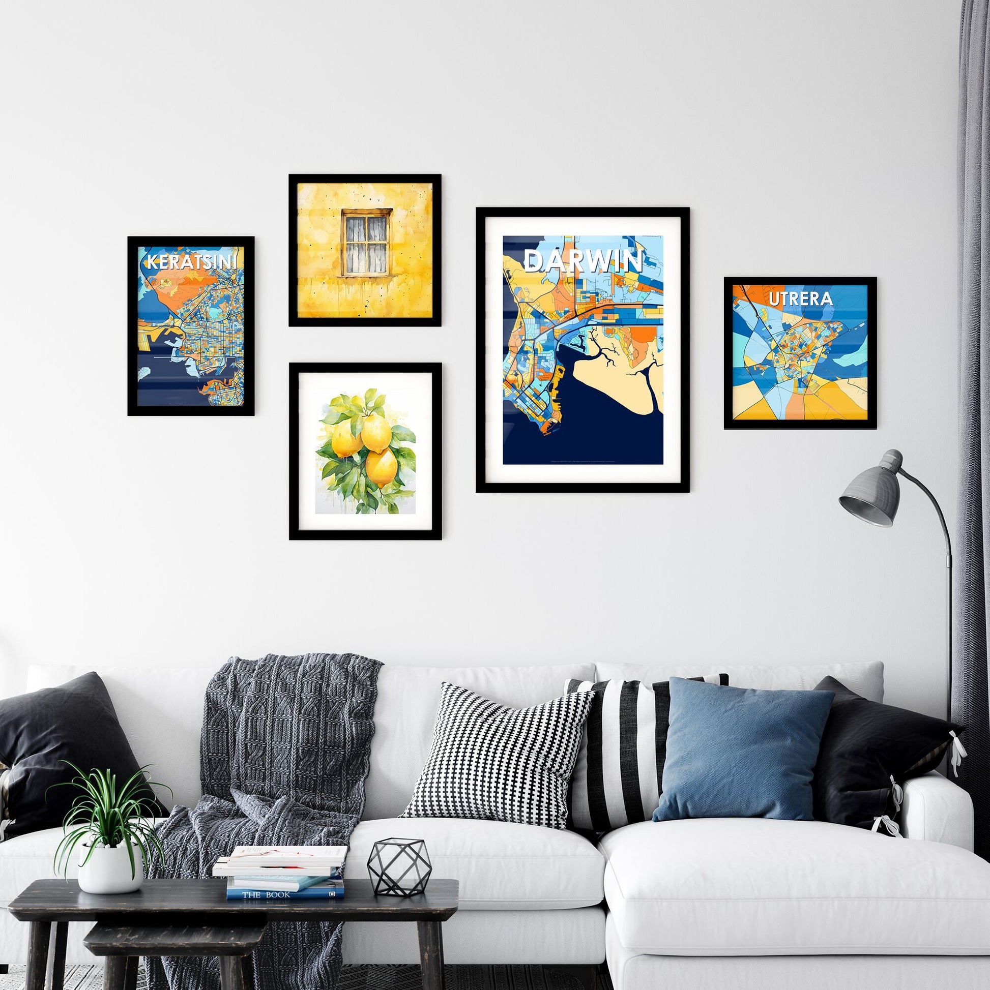 DARWIN AUSTRALIA Vibrant Colorful Art Map Poster Blue Orange