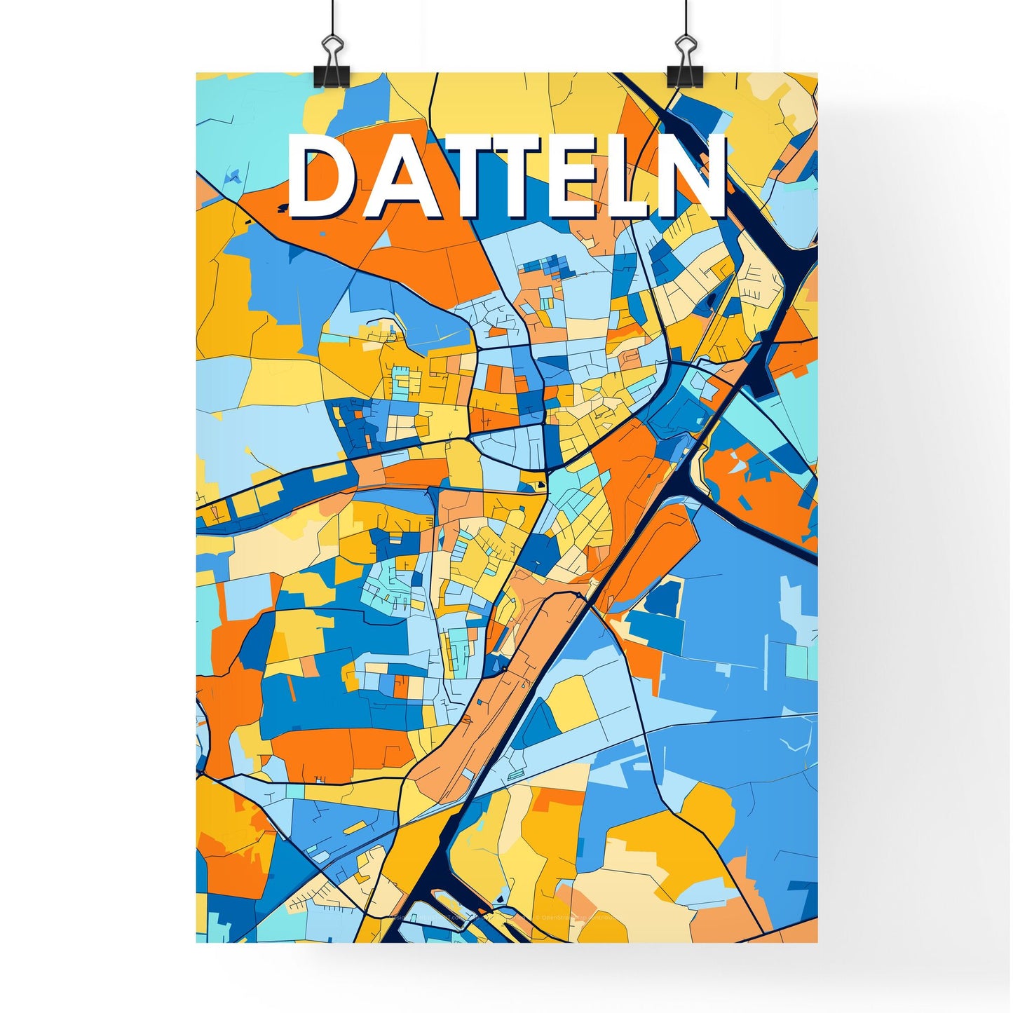 DATTELN GERMANY Vibrant Colorful Art Map Poster Blue Orange