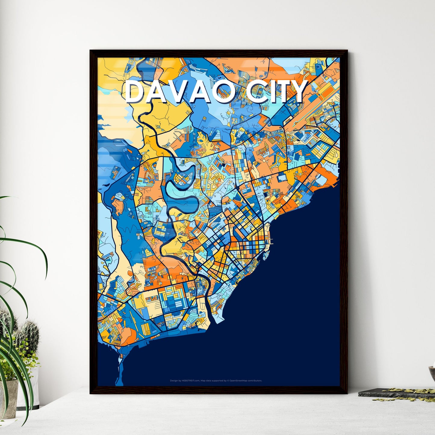 DAVAO CITY PHILIPPINES Vibrant Colorful Art Map Poster Blue Orange