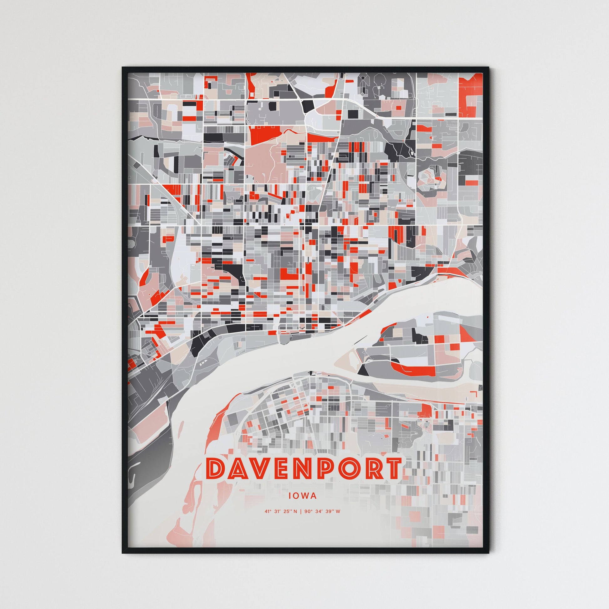 Colorful Davenport Iowa Fine Art Map Modern Expressive