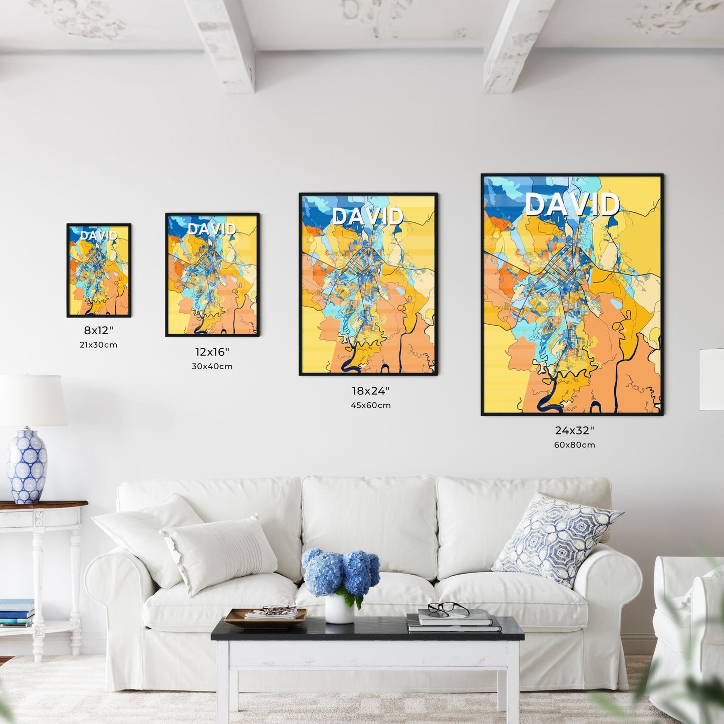 DAVID PANAMA Vibrant Colorful Art Map Poster Blue Orange