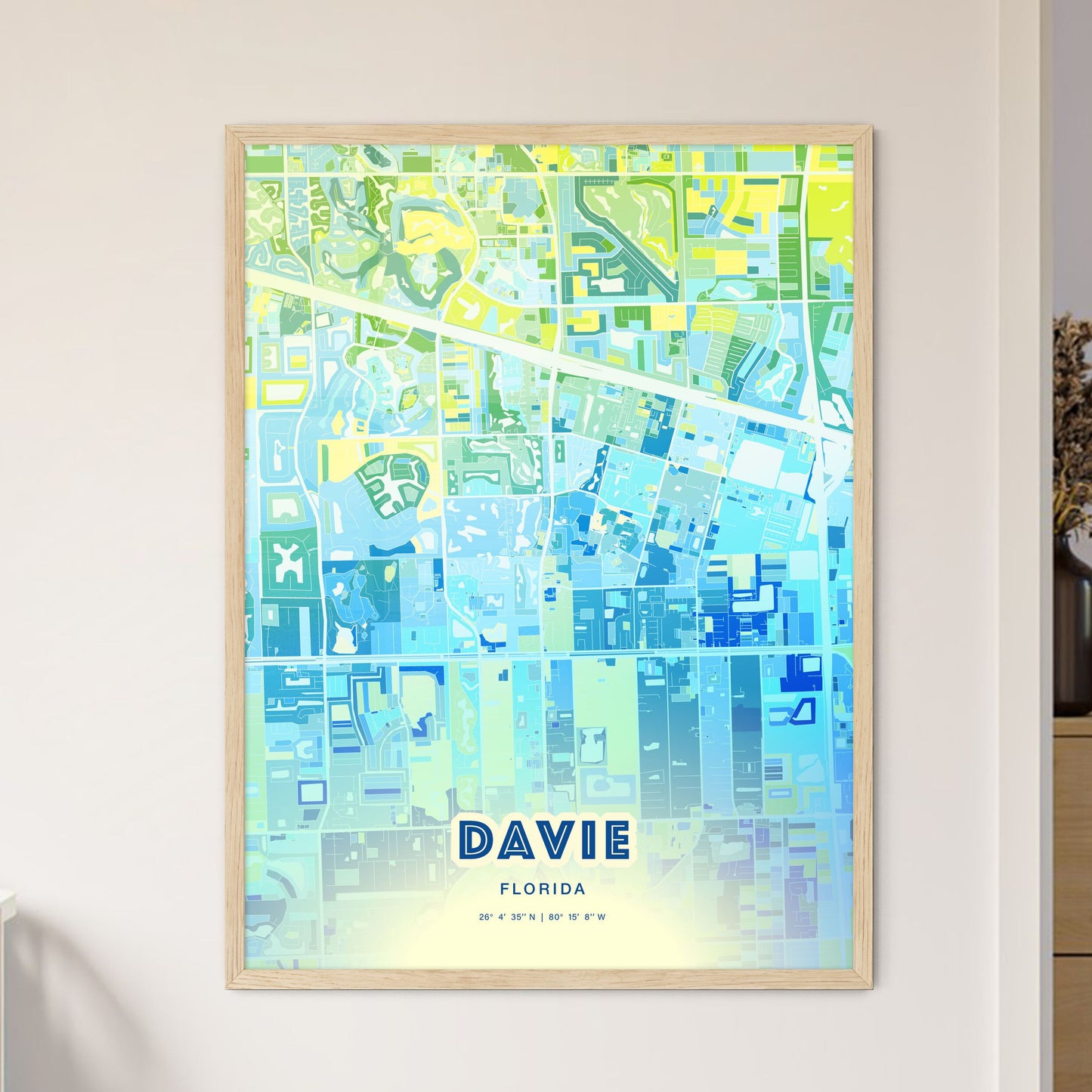 Colorful Davie Florida Fine Art Map Cool Blue