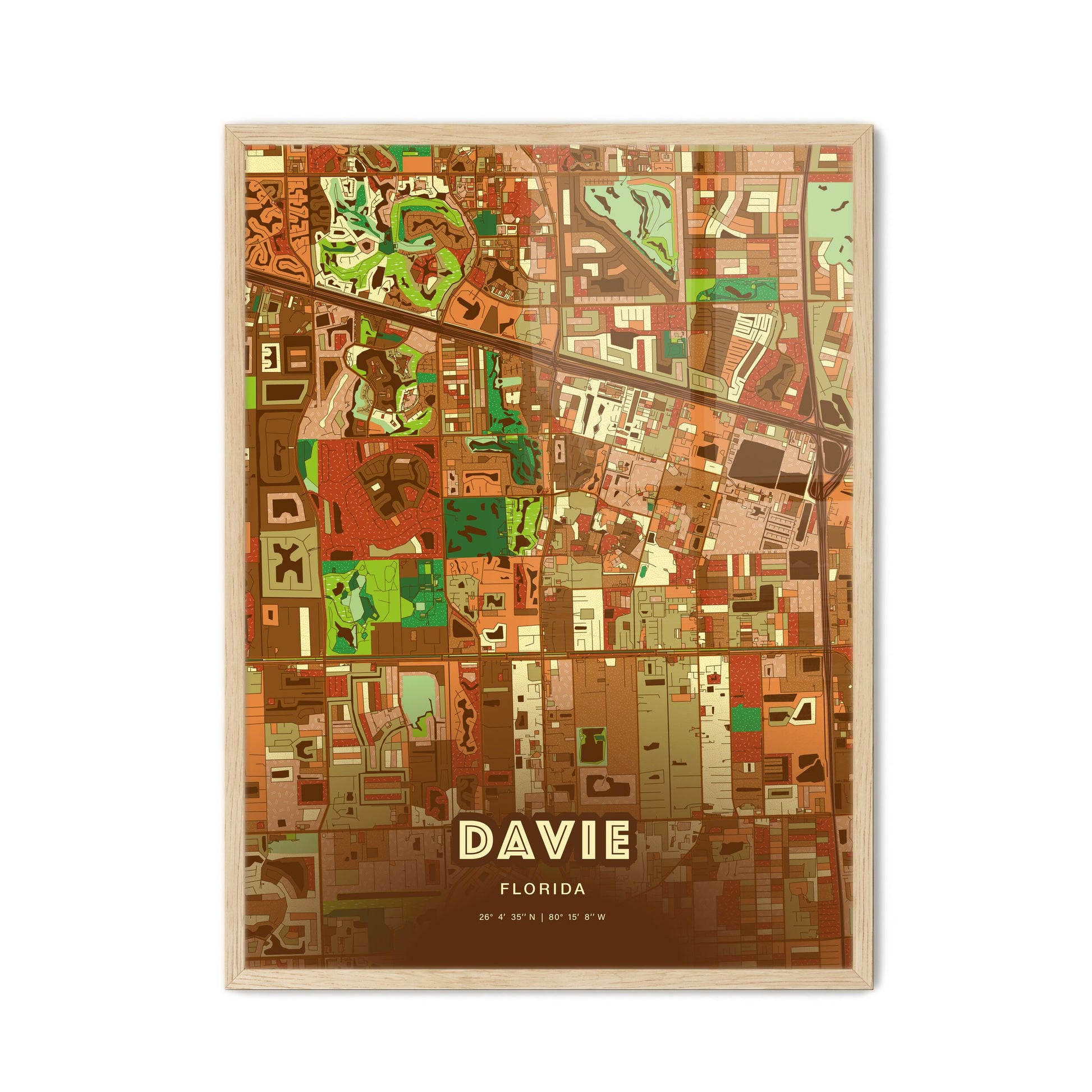 Colorful Davie Florida Fine Art Map Farmhouse