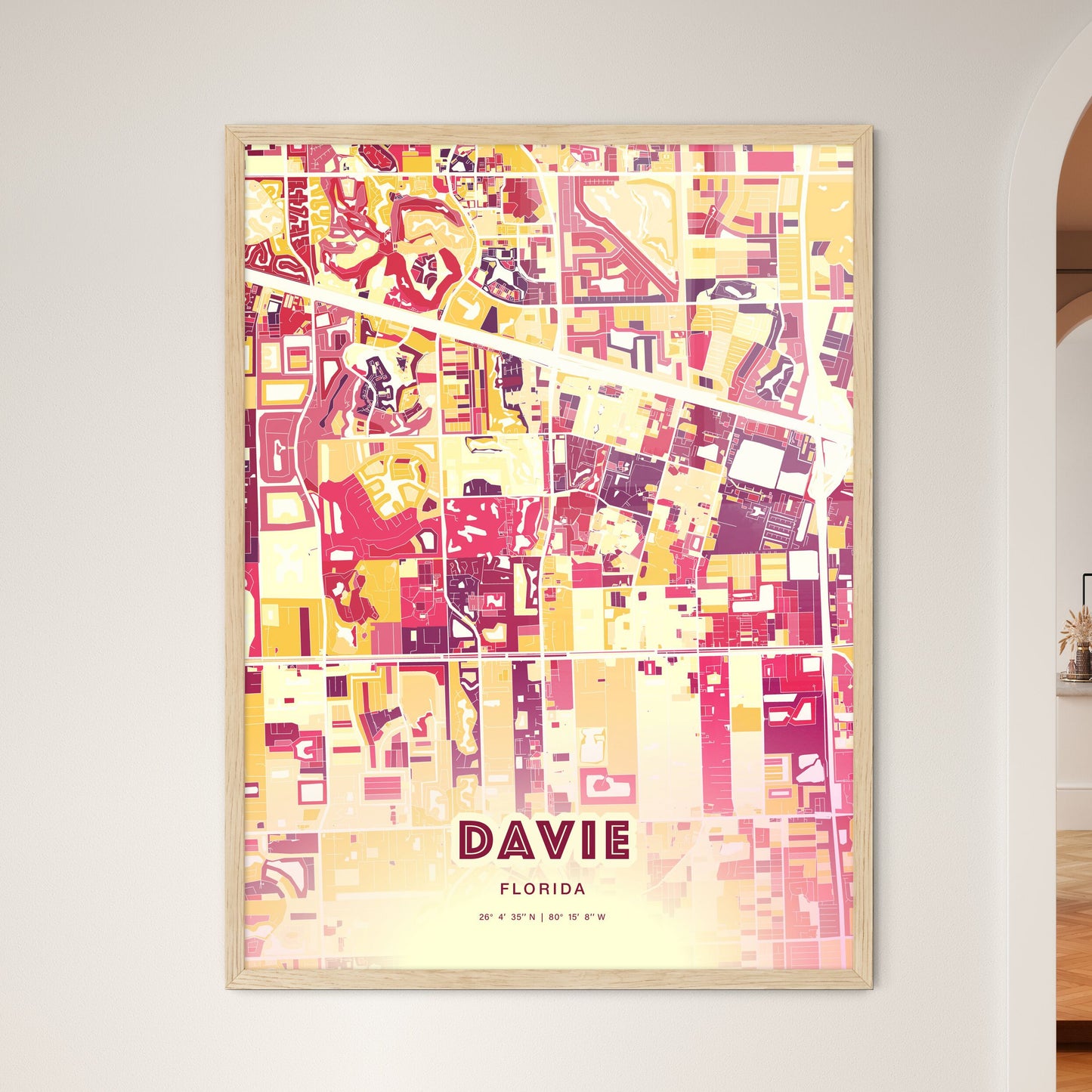 Colorful Davie Florida Fine Art Map Hot Red