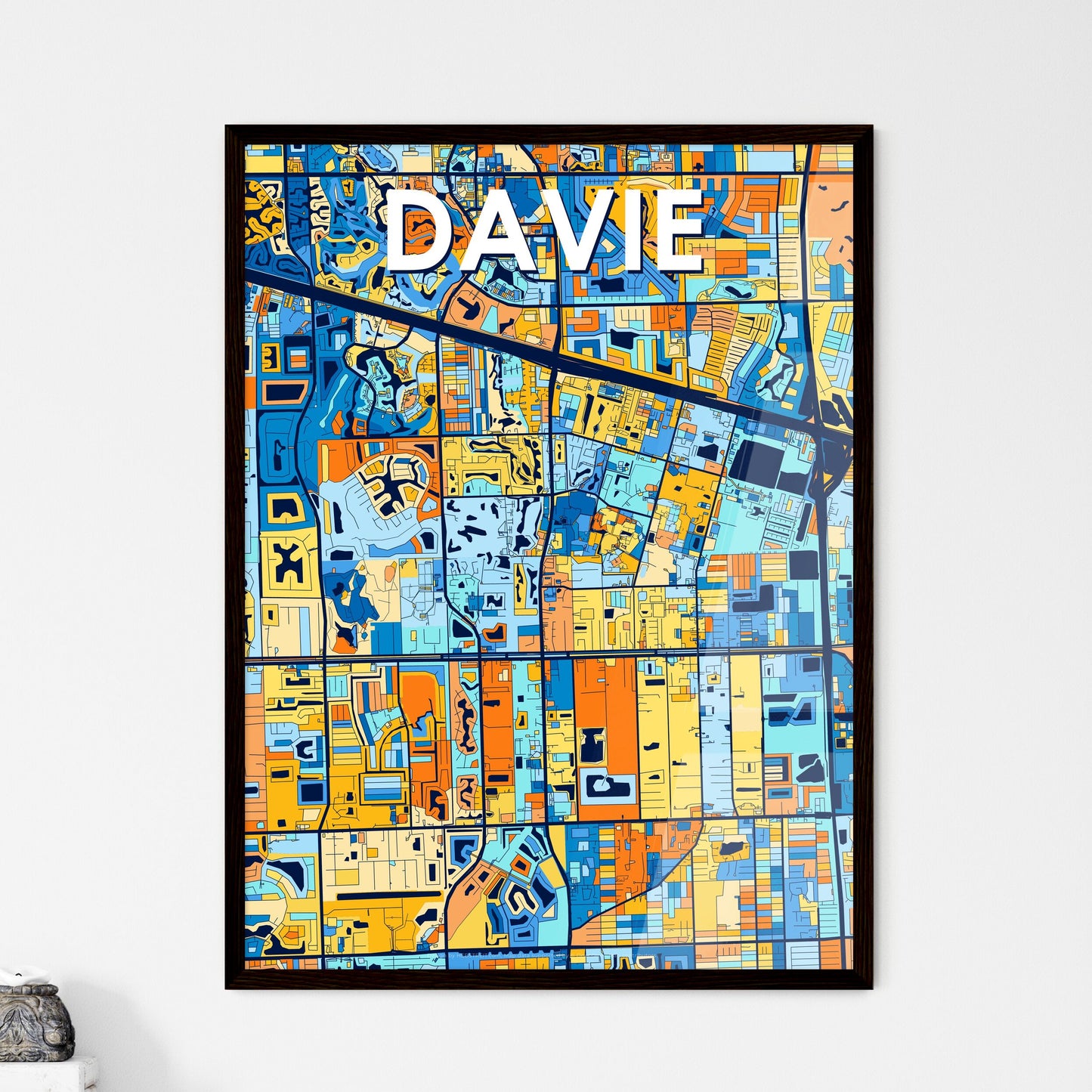 DAVIE FLORIDA Vibrant Colorful Art Map Poster Blue Orange