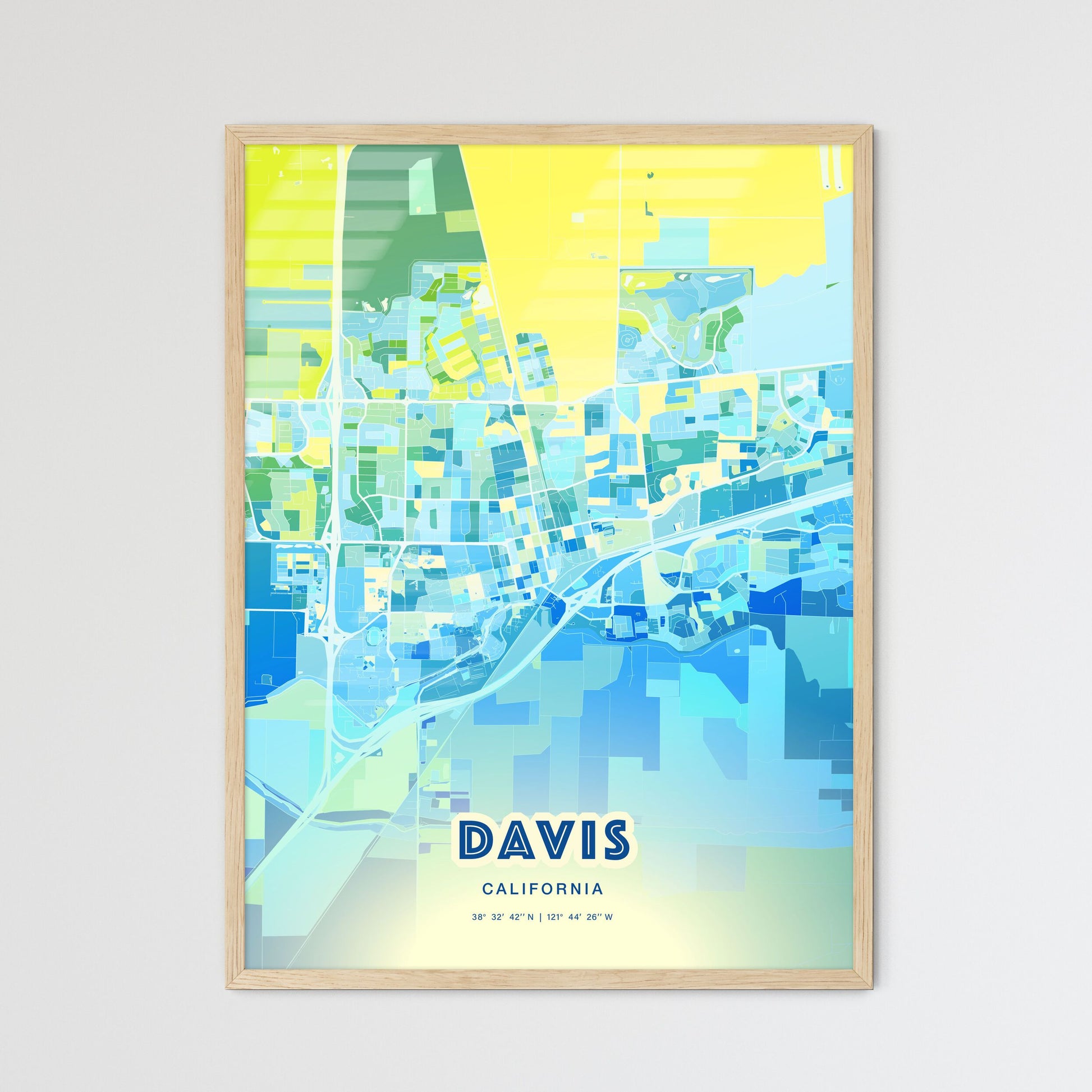 Colorful Davis California Fine Art Map Cool Blue