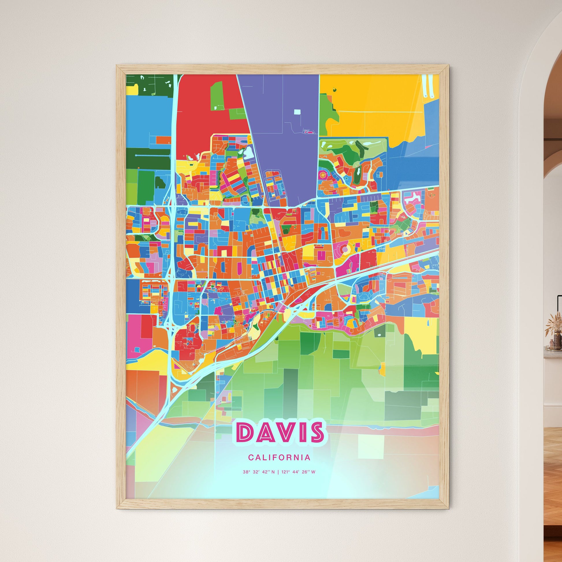 Colorful Davis California Fine Art Map Crazy Colors