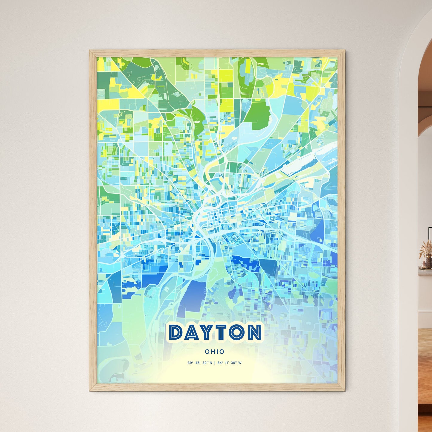 Colorful Dayton Ohio Fine Art Map Cool Blue