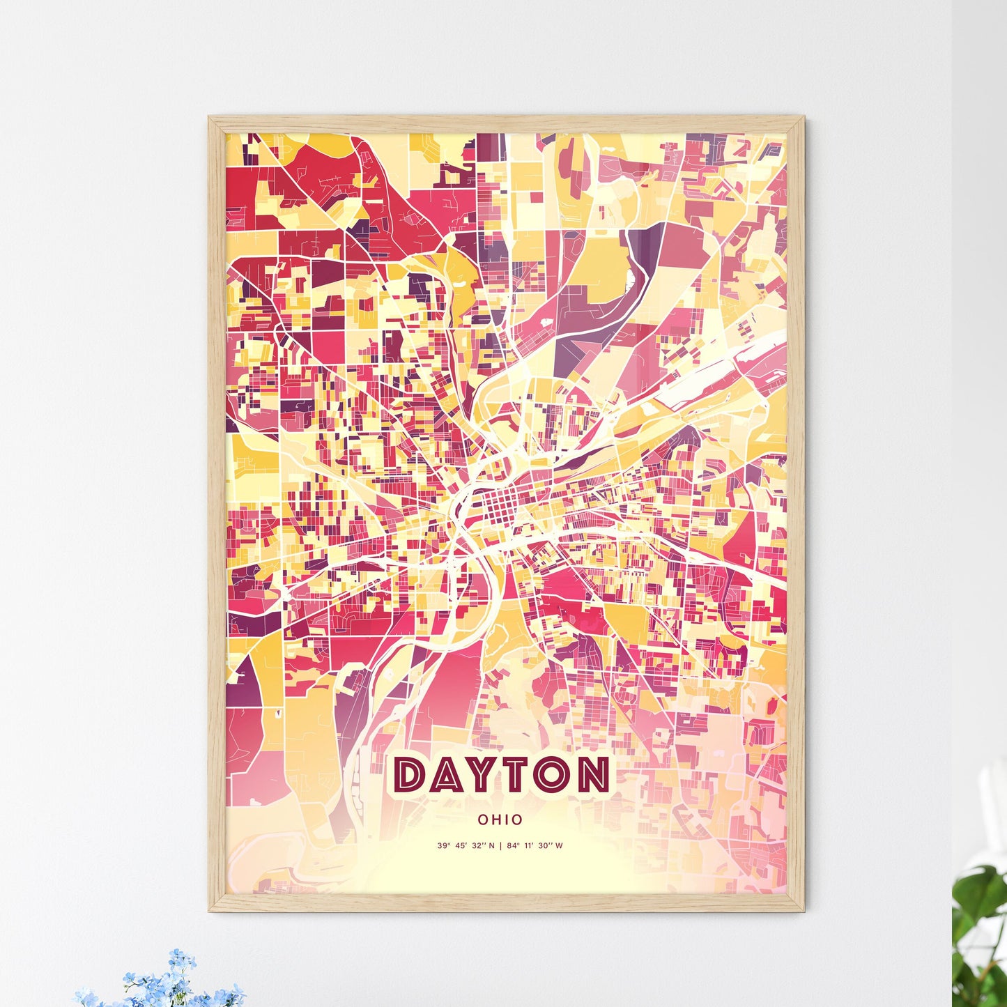 Colorful Dayton Ohio Fine Art Map Hot Red