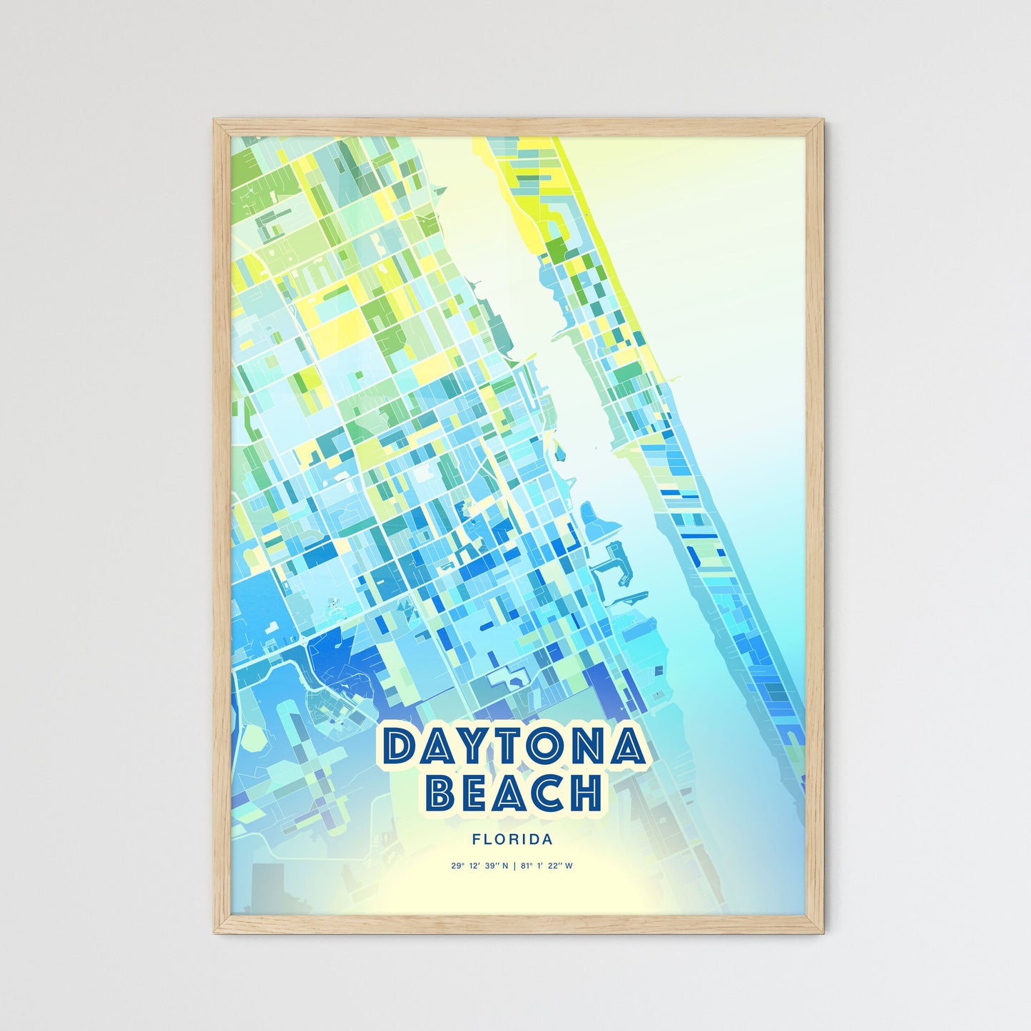Colorful Daytona Beach Florida Fine Art Map Cool Blue