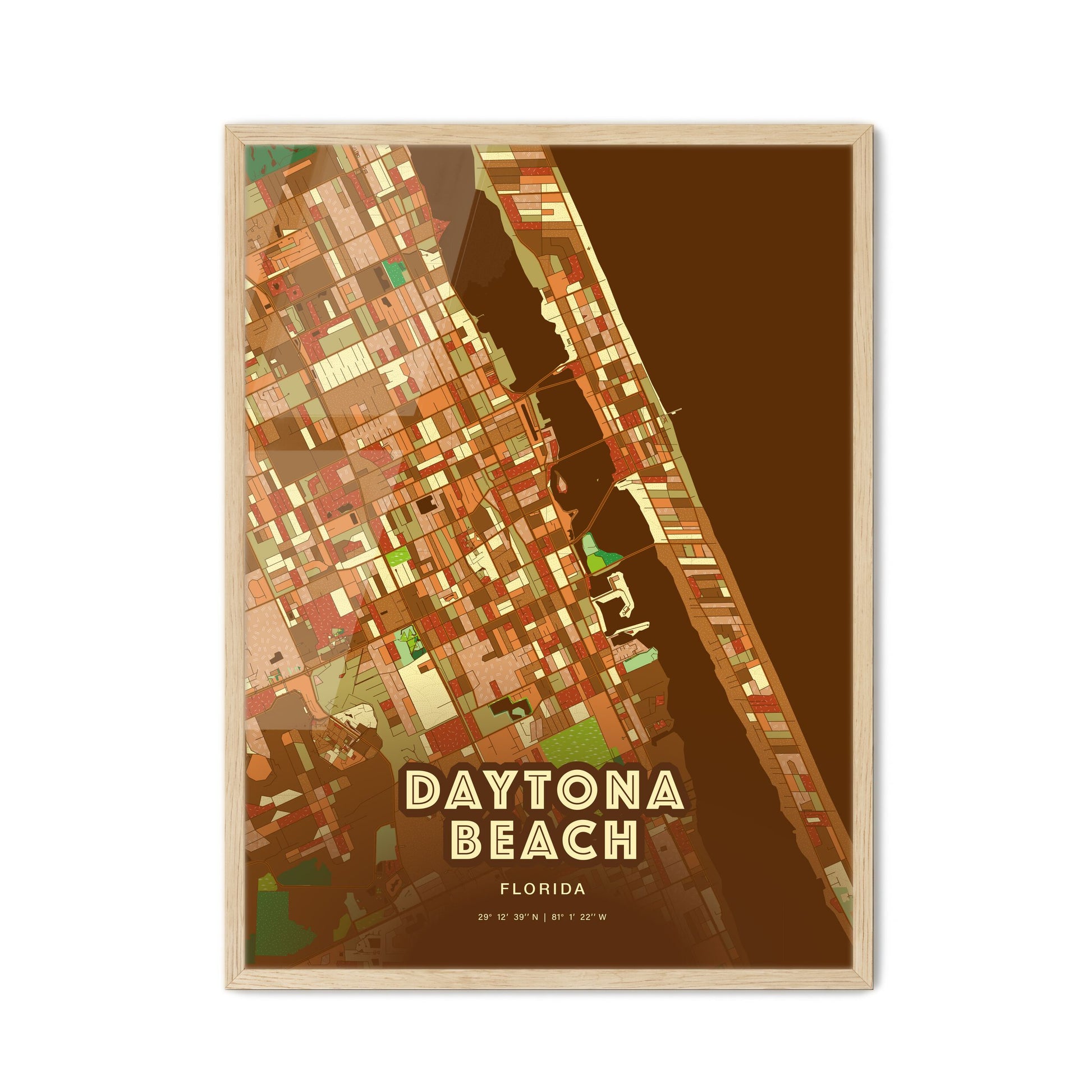 Colorful Daytona Beach Florida Fine Art Map Farmhouse