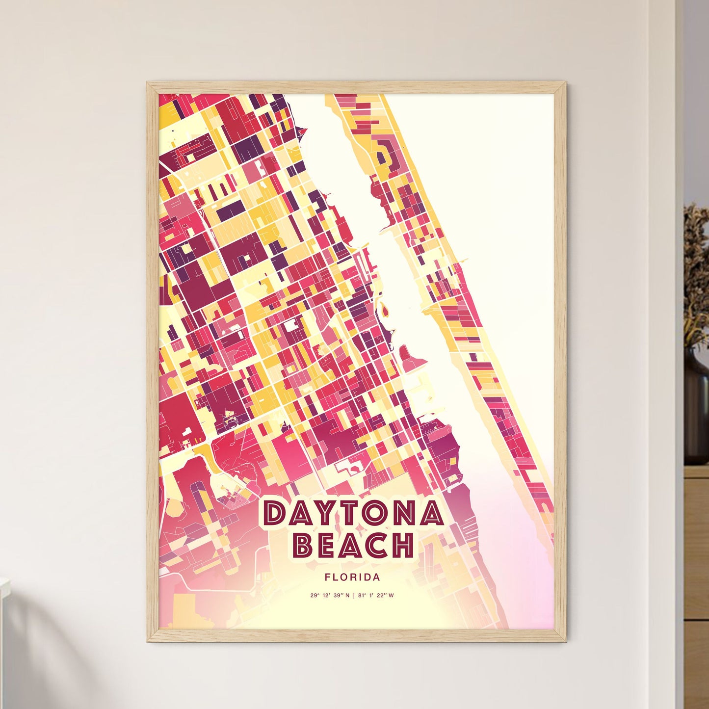 Colorful Daytona Beach Florida Fine Art Map Hot Red