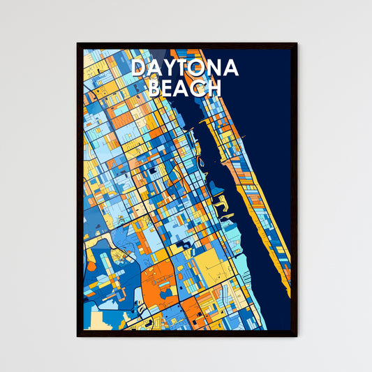 DAYTONA BEACH FLORIDA Vibrant Colorful Art Map Poster Blue Orange