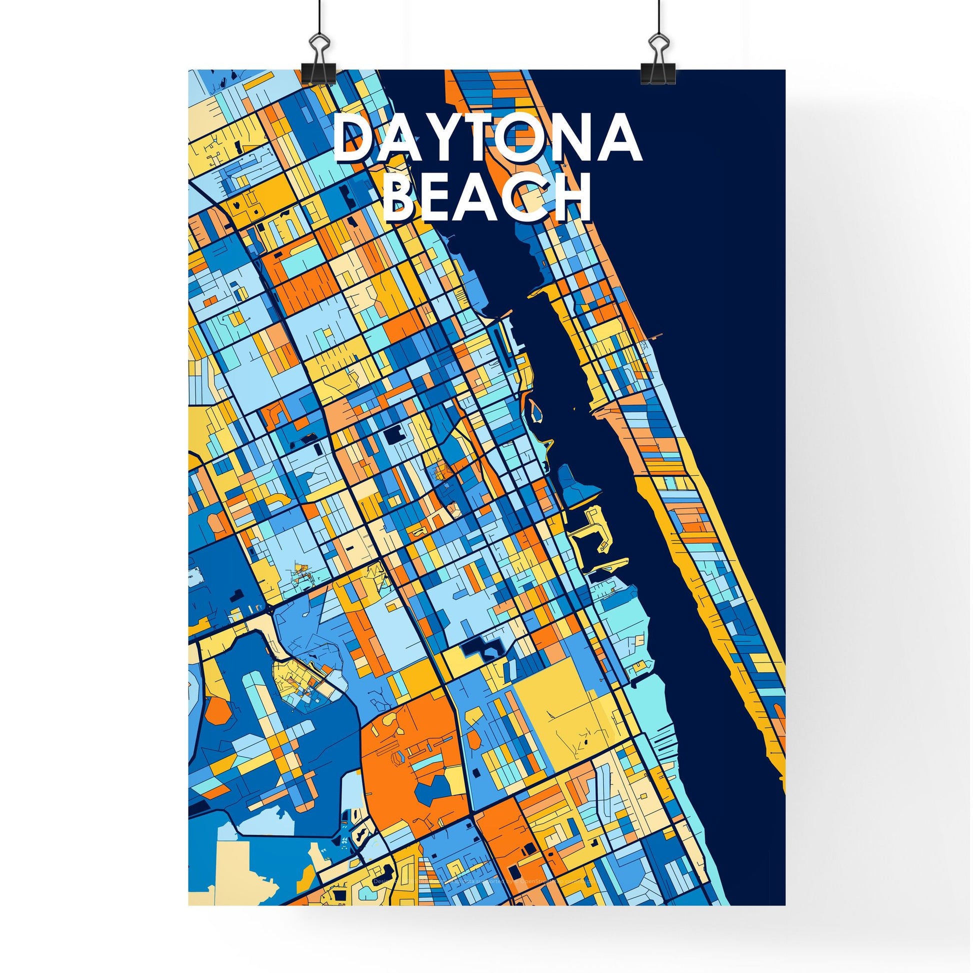 DAYTONA BEACH FLORIDA Vibrant Colorful Art Map Poster Blue Orange