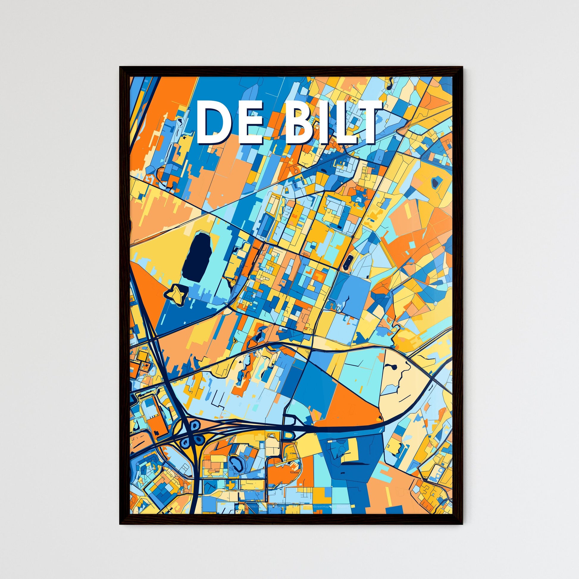 DE BILT NETHERLANDS Vibrant Colorful Art Map Poster Blue Orange