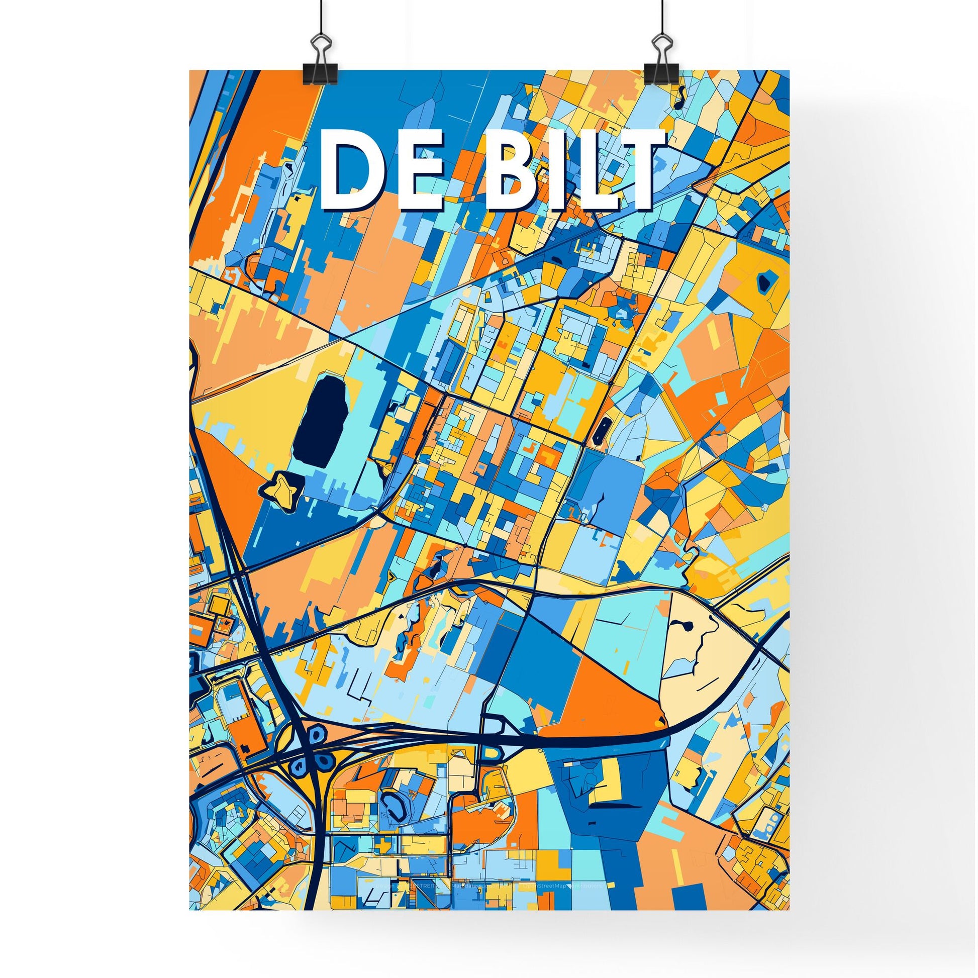 DE BILT NETHERLANDS Vibrant Colorful Art Map Poster Blue Orange