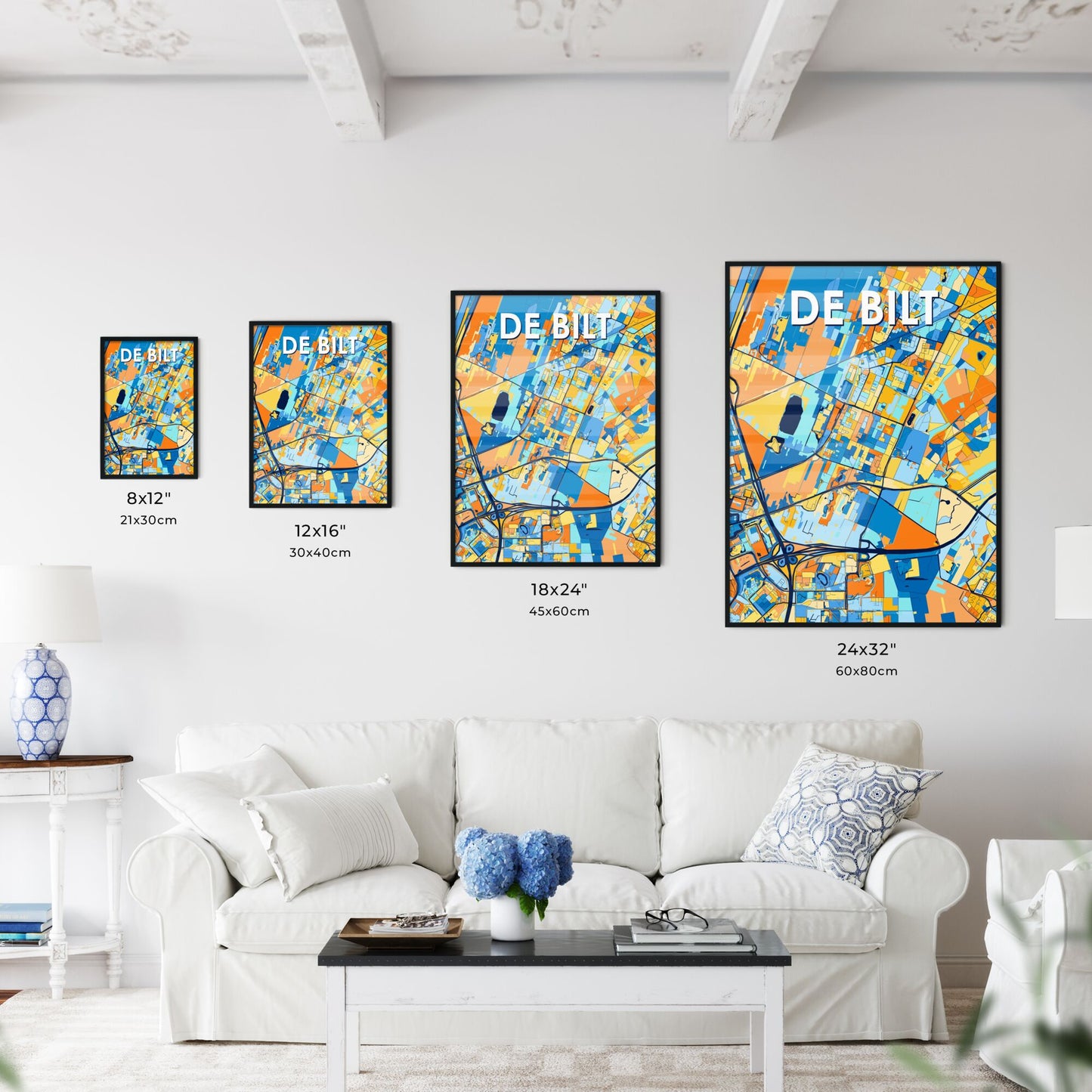 DE BILT NETHERLANDS Vibrant Colorful Art Map Poster Blue Orange