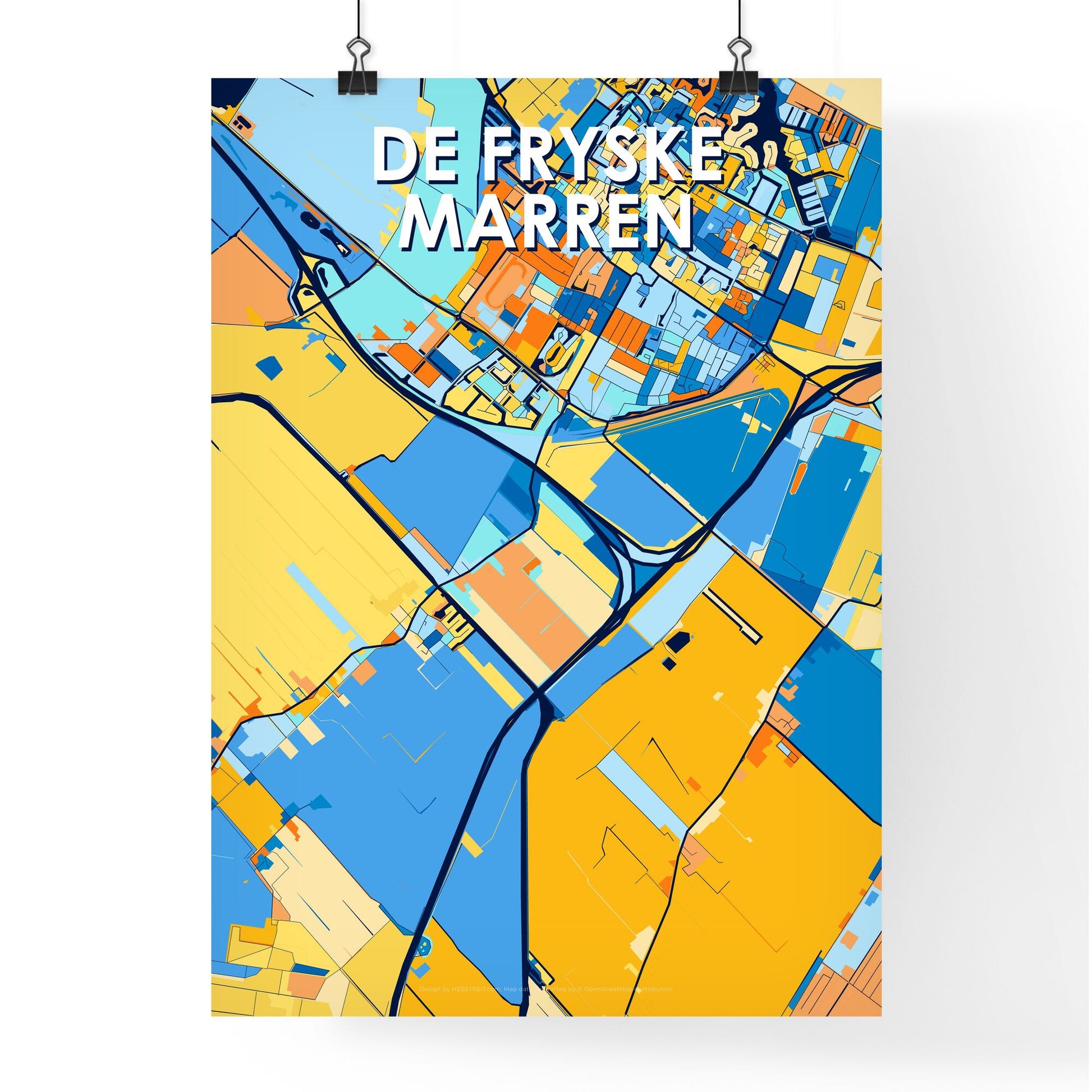 DE FRYSKE MARREN NETHERLANDS Vibrant Colorful Art Map Poster Blue Orange