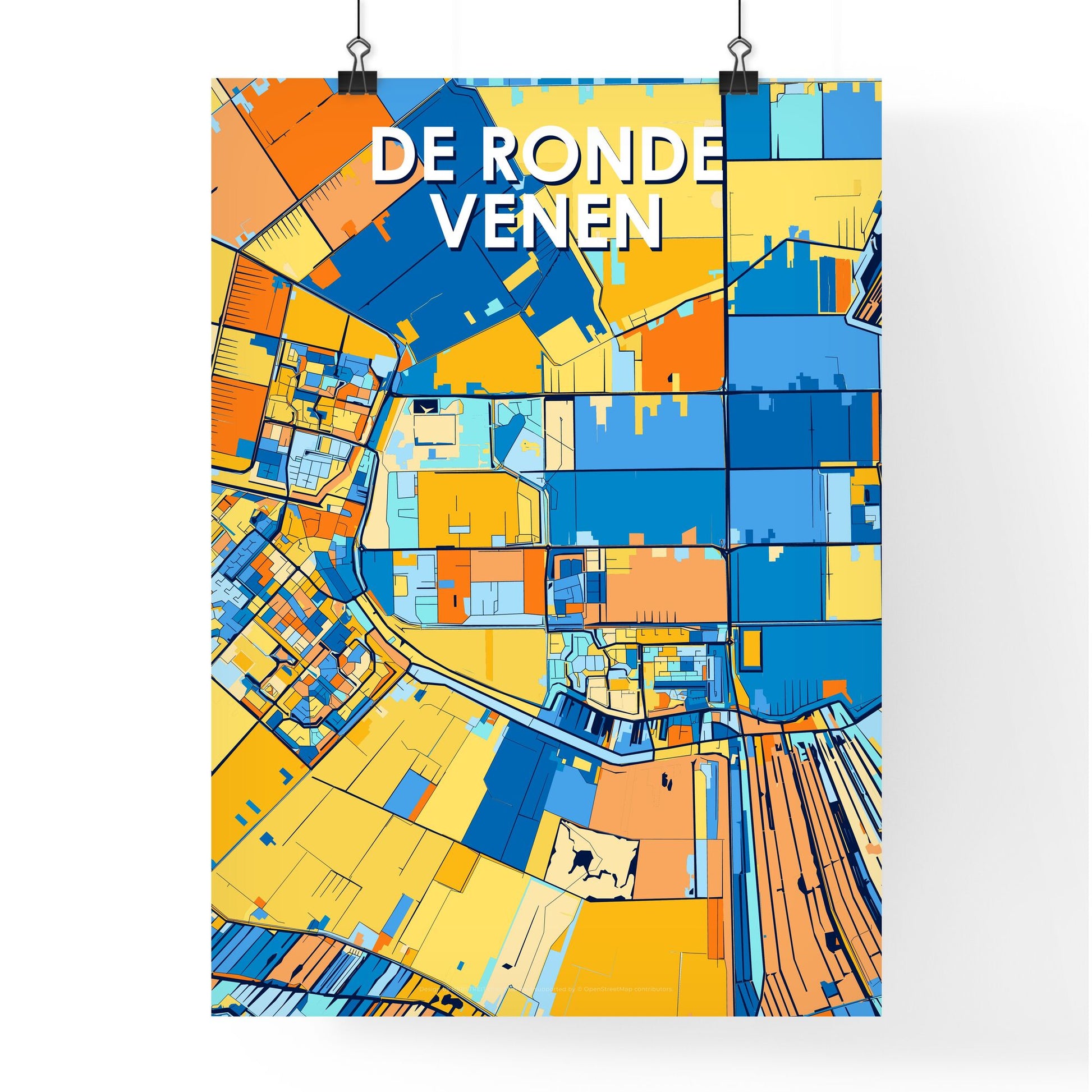 DE RONDE VENEN NETHERLANDS Vibrant Colorful Art Map Poster Blue Orange