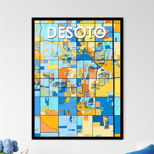 DESOTO TEXAS Vibrant Colorful Art Map Poster Blue Orange