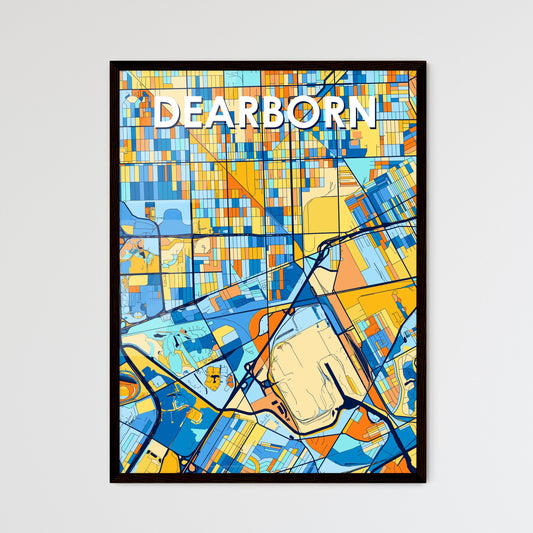 DEARBORN MICHIGAN Vibrant Colorful Art Map Poster Blue Orange