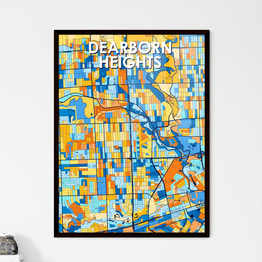 DEARBORN HEIGHTS MICHIGAN Vibrant Colorful Art Map Poster Blue Orange