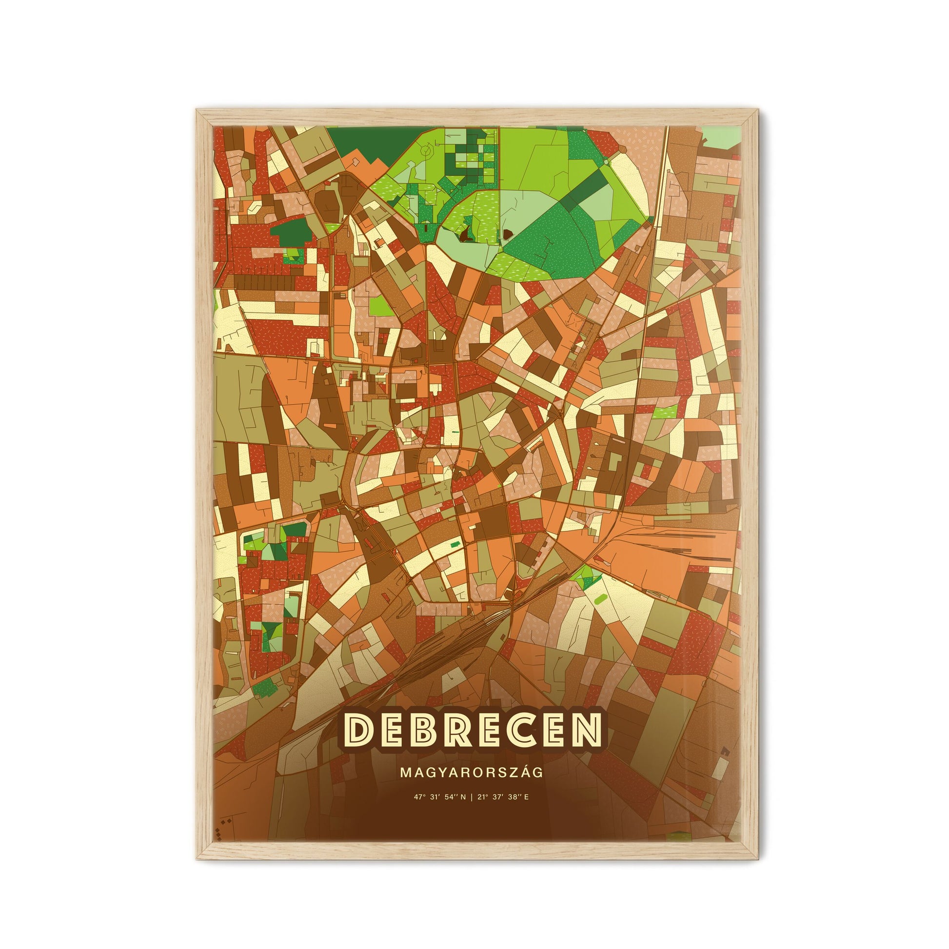 Colorful Debrecen Hungary Fine Art Map Farmhouse