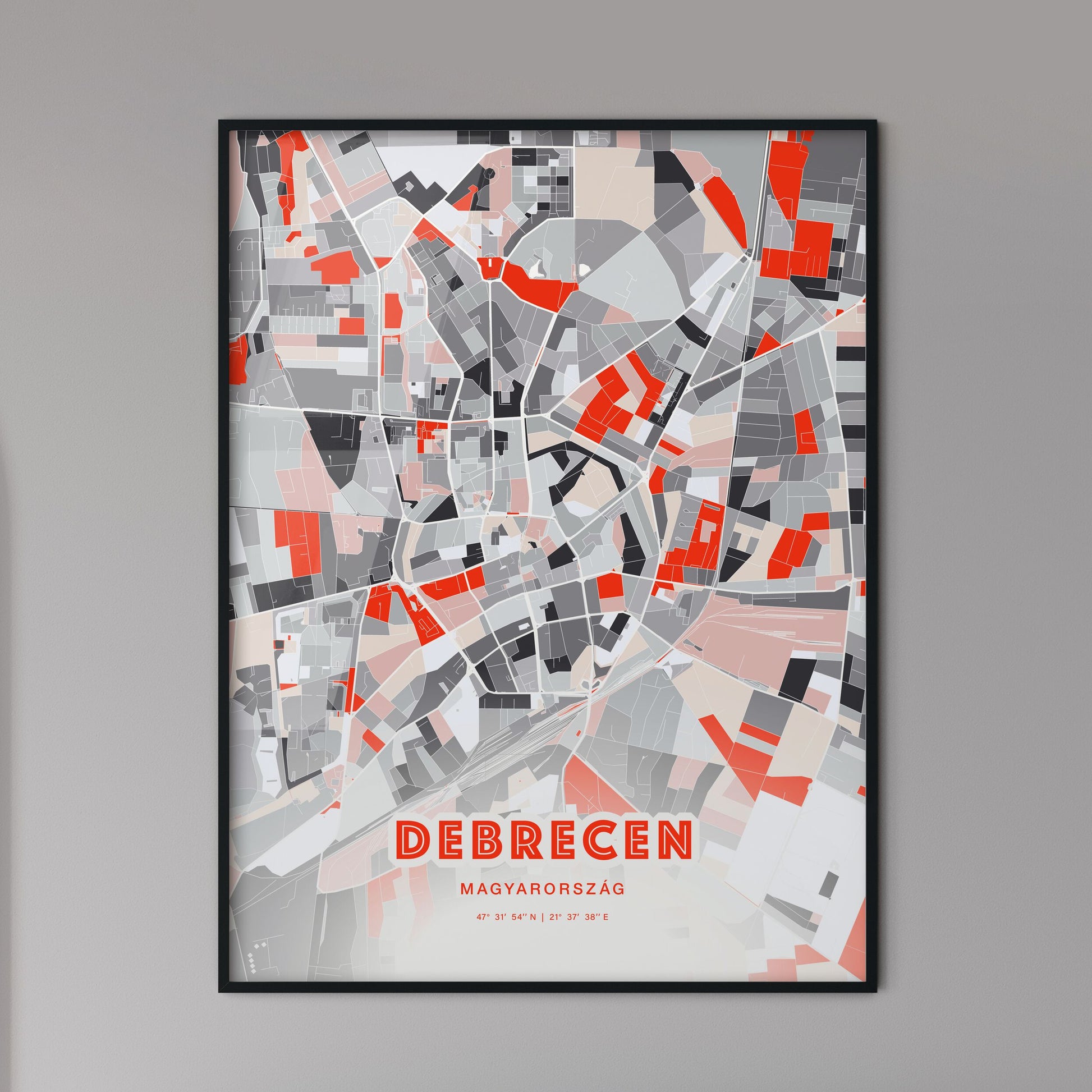 Colorful Debrecen Hungary Fine Art Map Modern Expressive