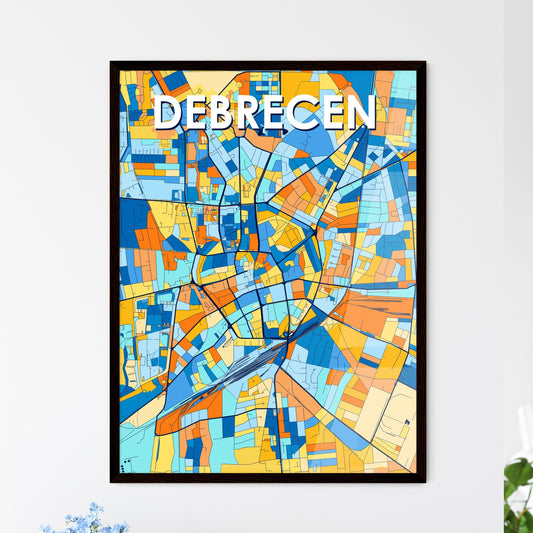 DEBRECEN HUNGARY Vibrant Colorful Art Map Poster Blue Orange