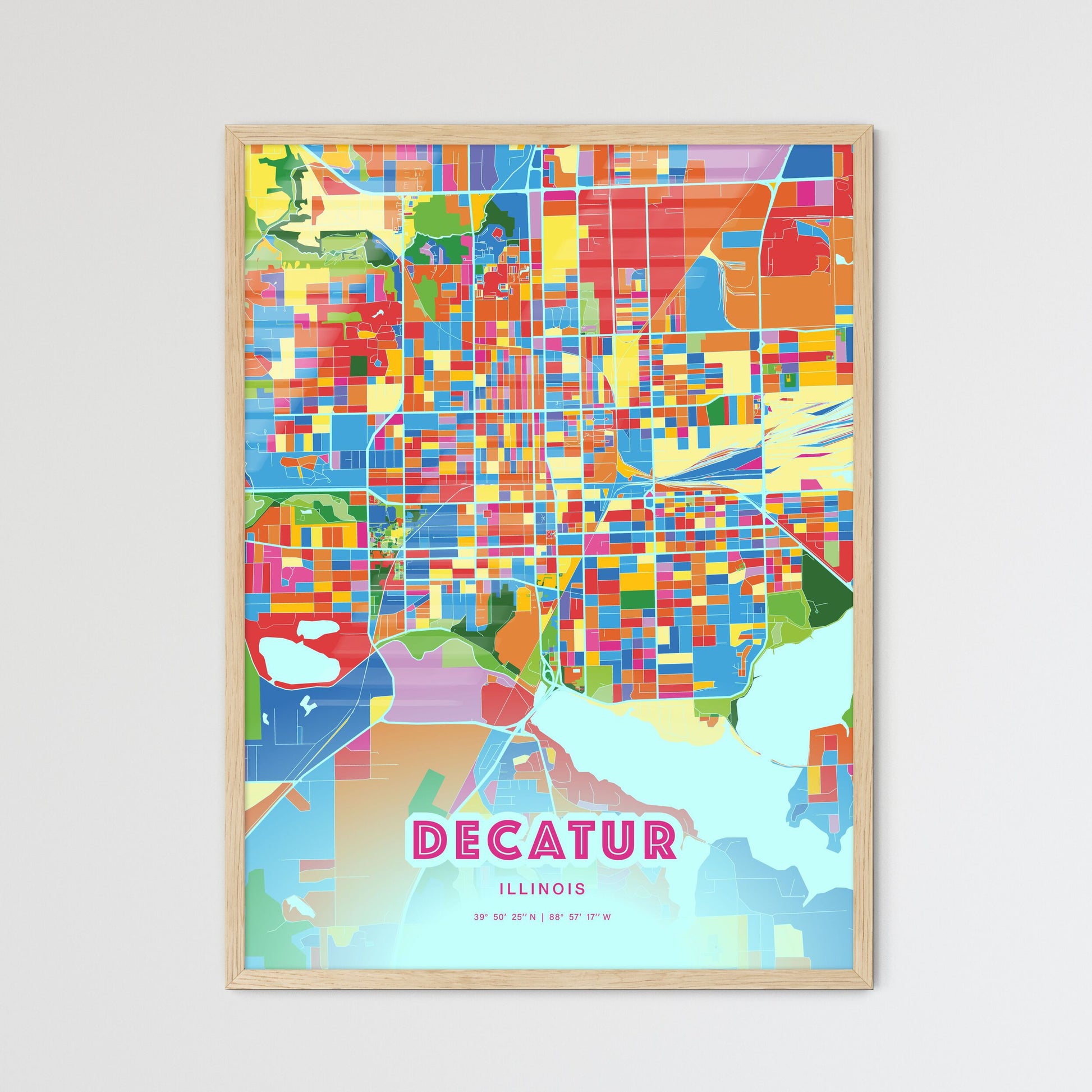 Colorful Decatur Illinois Fine Art Map Crazy Colors