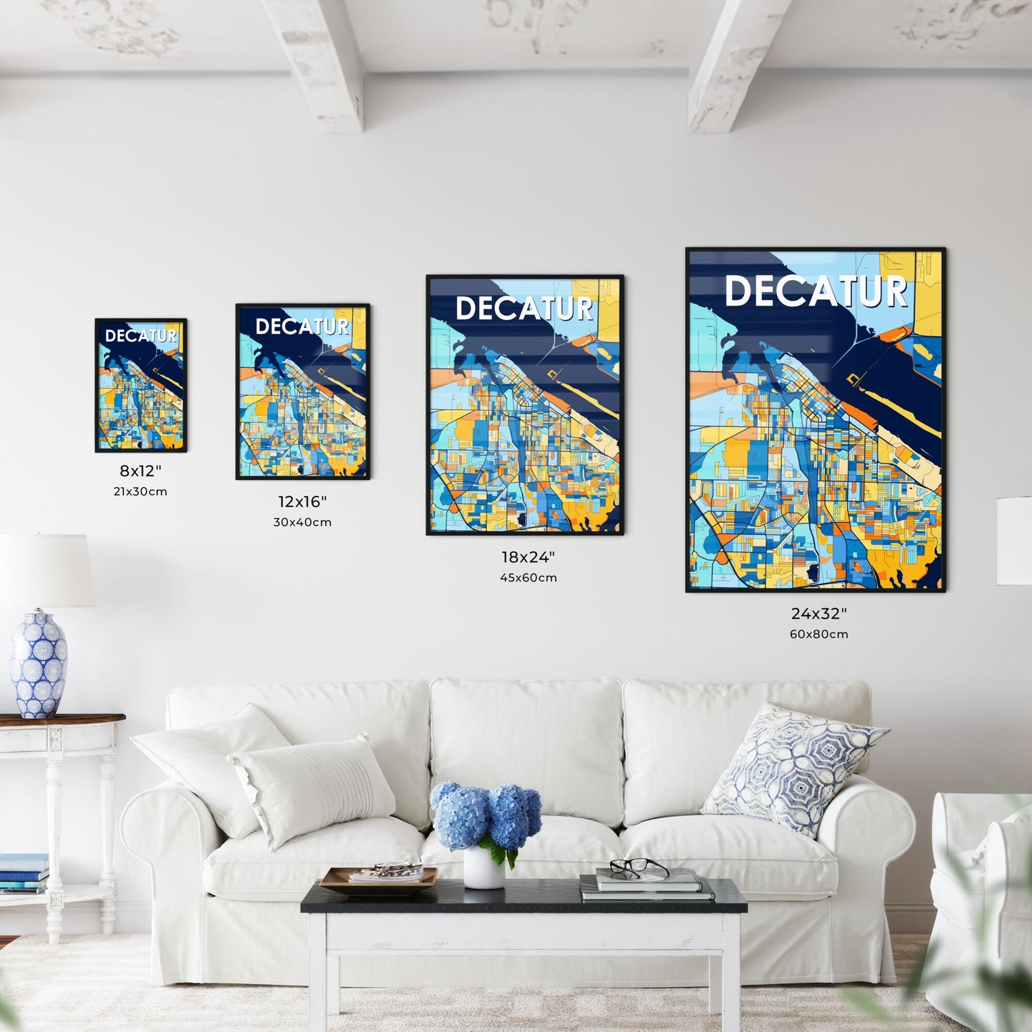 DECATUR ALABAMA Vibrant Colorful Art Map Poster Blue Orange