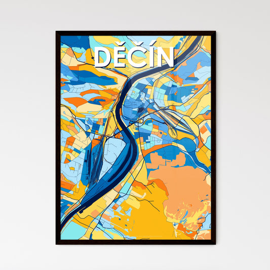 DĚČÍN CZECHIA Vibrant Colorful Art Map Poster Blue Orange