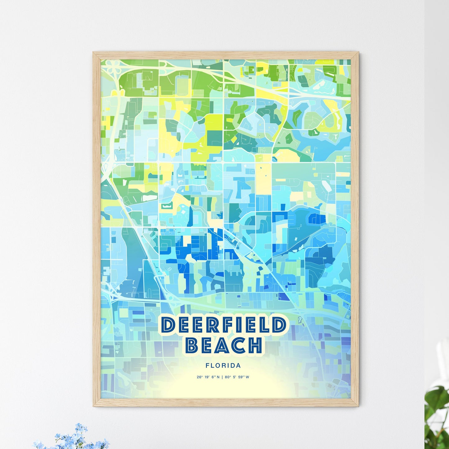 Colorful Deerfield Beach Florida Fine Art Map Cool Blue