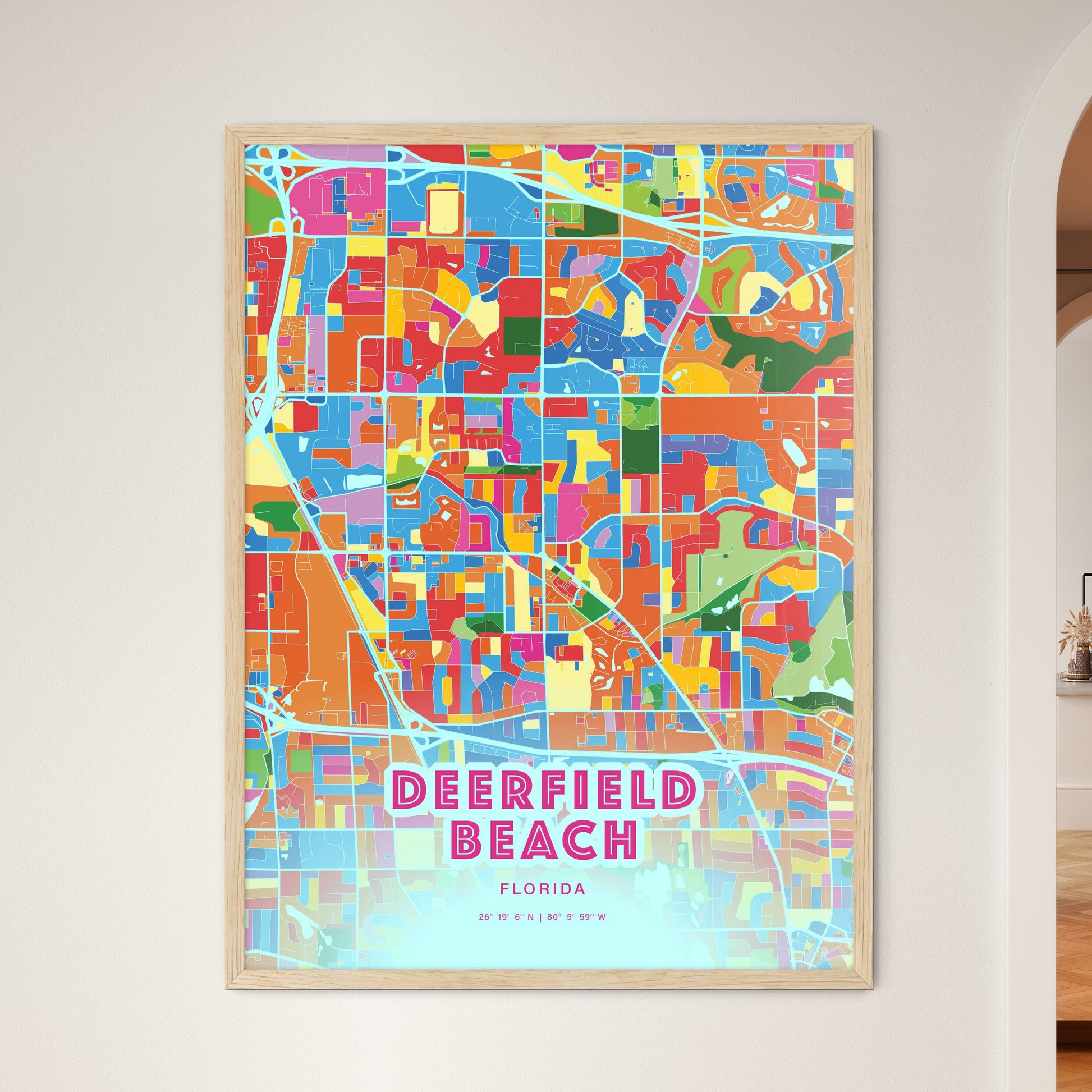 Colorful Deerfield Beach Florida Fine Art Map Crazy Colors