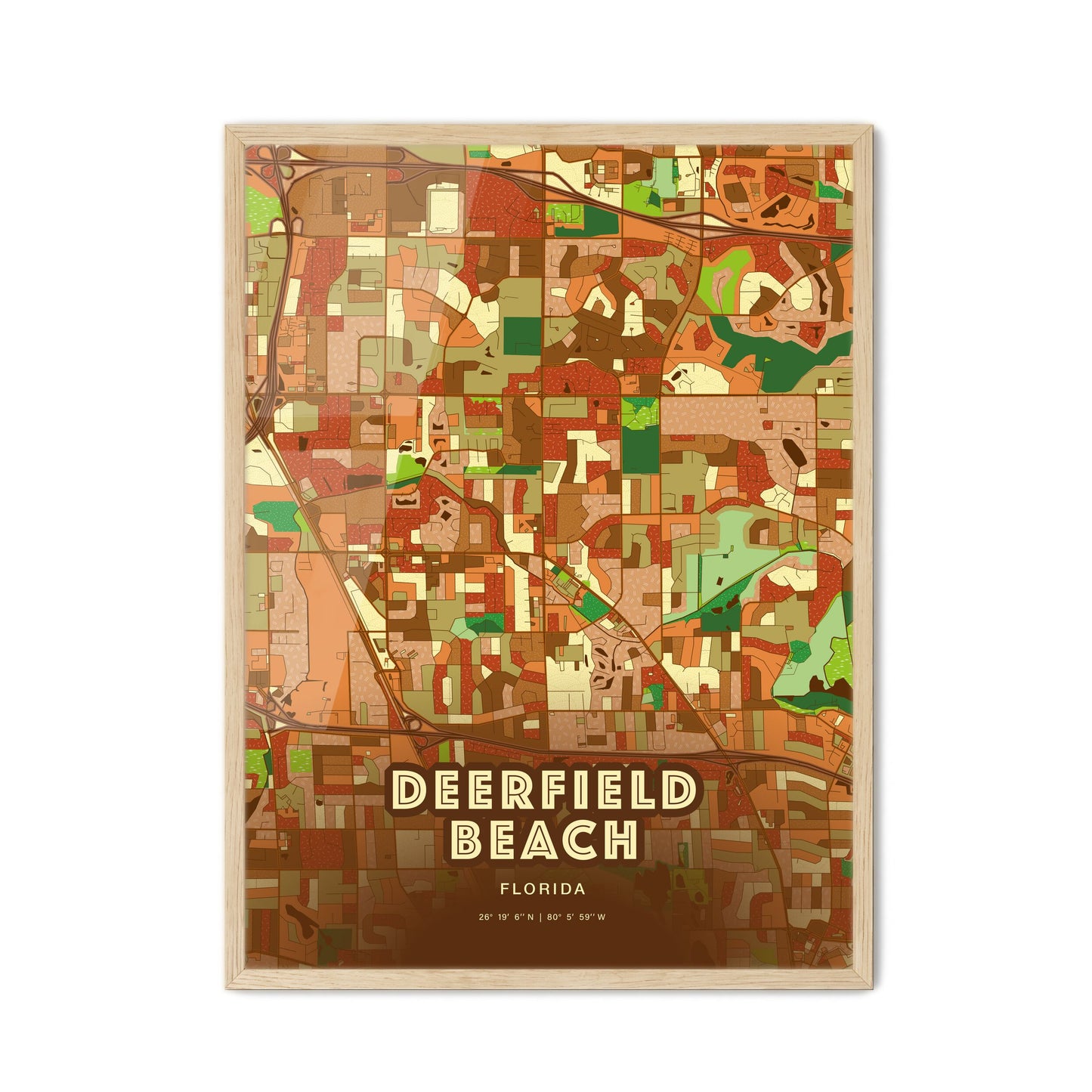 Colorful Deerfield Beach Florida Fine Art Map Farmhouse