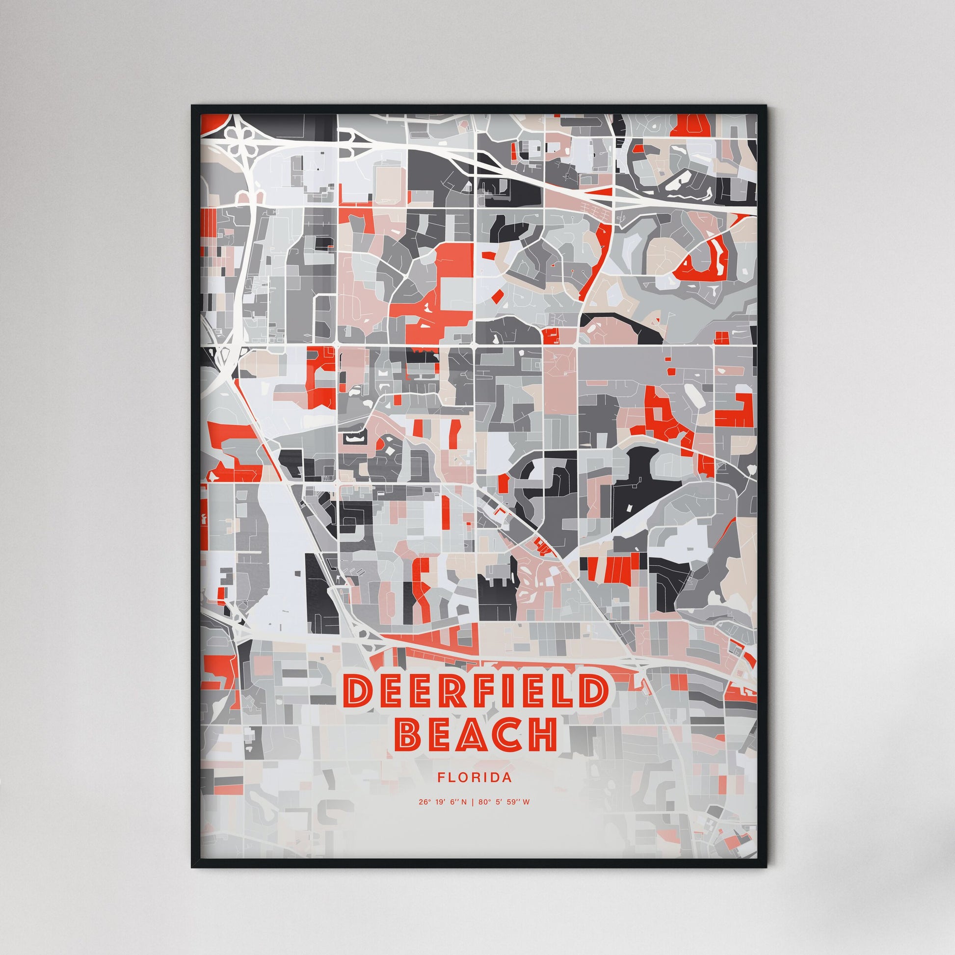Colorful Deerfield Beach Florida Fine Art Map Modern Expressive