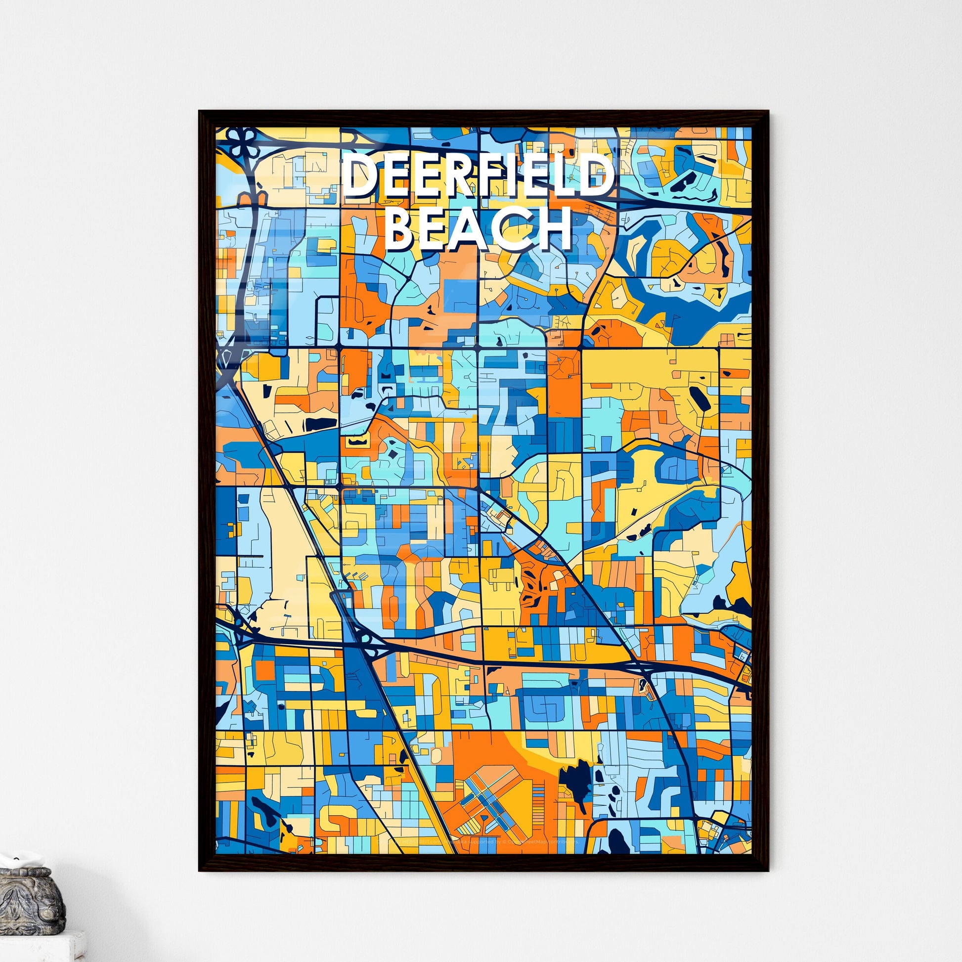 DEERFIELD BEACH FLORIDA Vibrant Colorful Art Map Poster Blue Orange