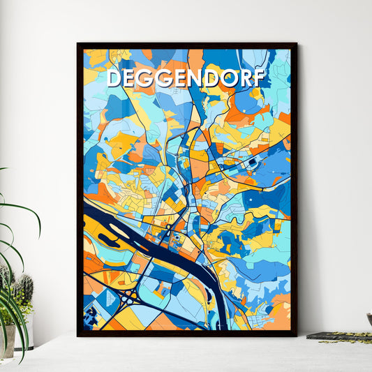 DEGGENDORF GERMANY Vibrant Colorful Art Map Poster Blue Orange